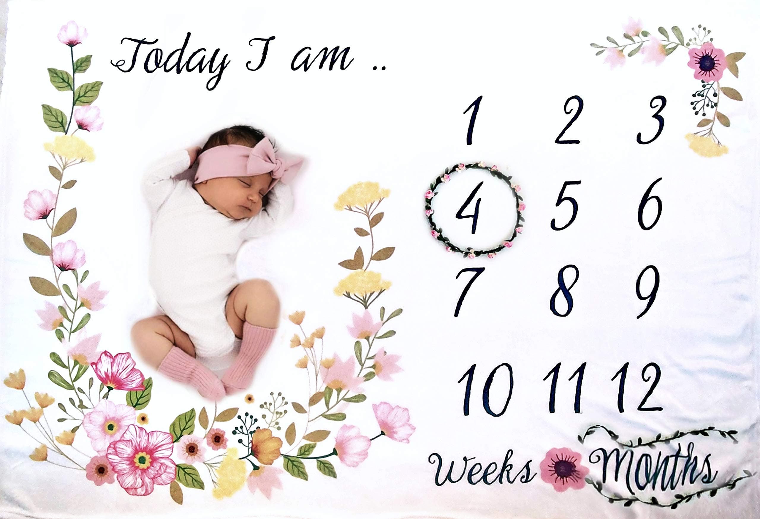 Baby Monthly Milestone Blanket for Girl/ Large & Soft/ Newborn Photo Prop Blanket/ Unique for New Moms/ NO Ironing Needed/Months Blanket/Watch me Grow Blanket/Baby Blanket with Months