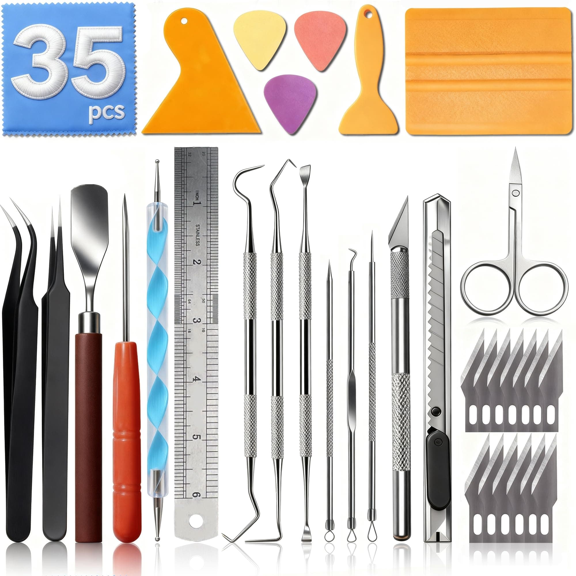 35 PCS Weeding Tools for Vinyl, Precision Craft Tools Set for Weeding Vinyl, Scrapbook Supplies Includes All Basics for Weeding, Scrapbooking, DIY Art