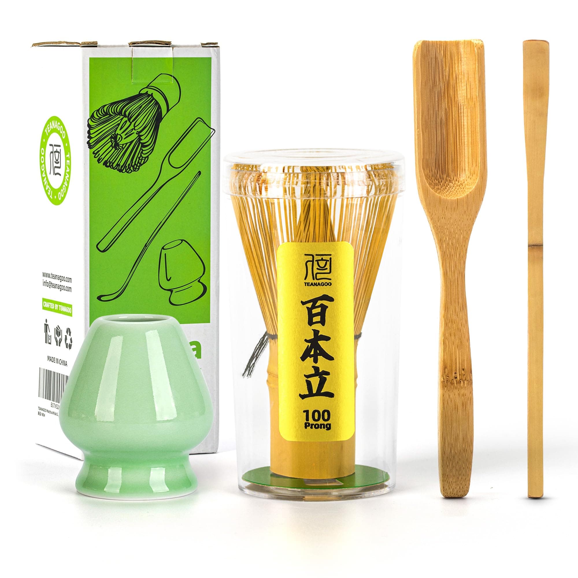 Matcha Set, Bamboo Whisk (Chasen), Green Celadon Whisk Holder, Traditional Bamboo Scoop (Chashaku), Perfect for Matcha Latte & Traditional Ceremonies | The Ultimate Gift for Matcha Lovers