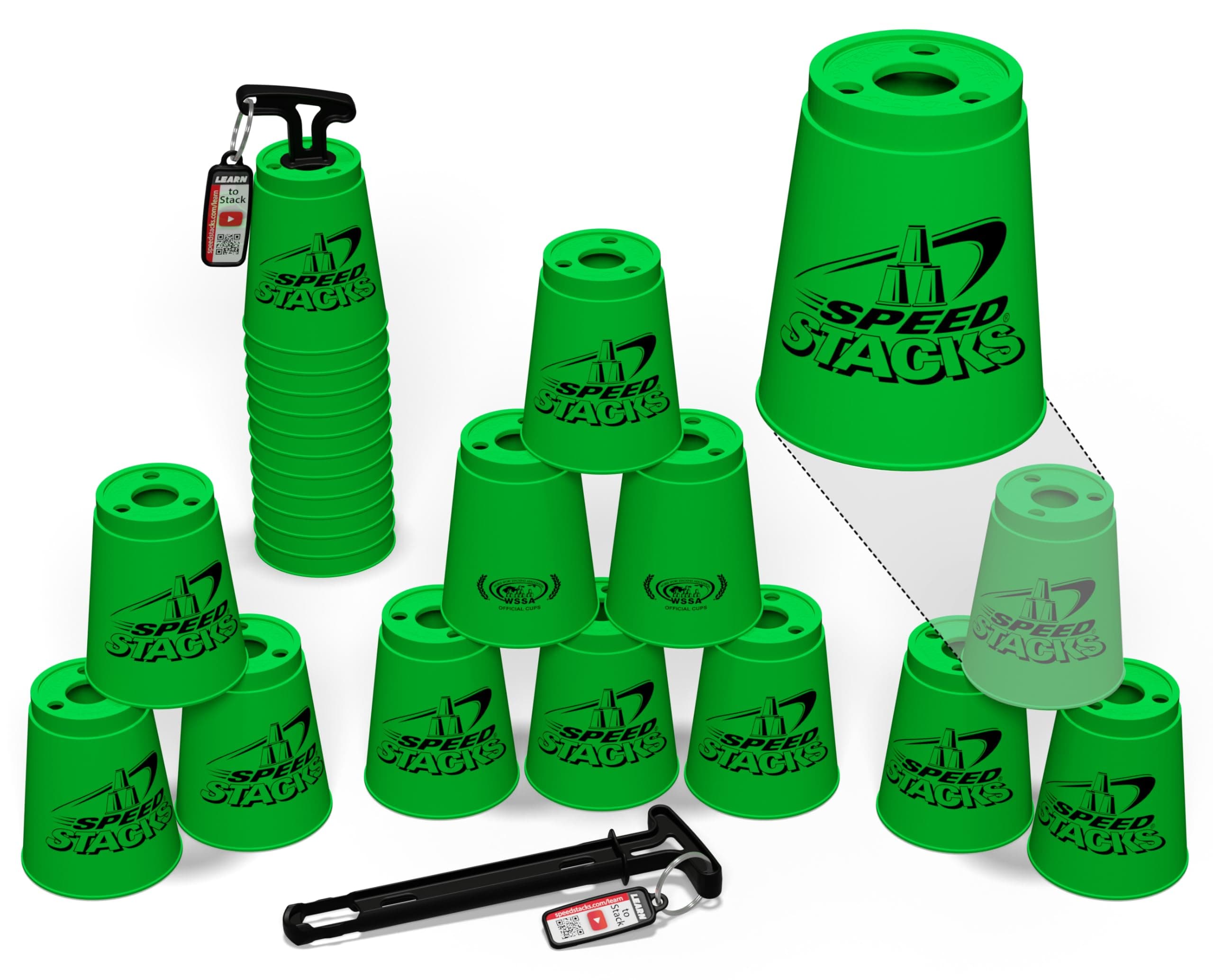 Speed Stacks | Official Sport Stacking Set, Green - 12 Cups and Holding Stem | Top Grade Materials, Low Friction | WSSA Approved