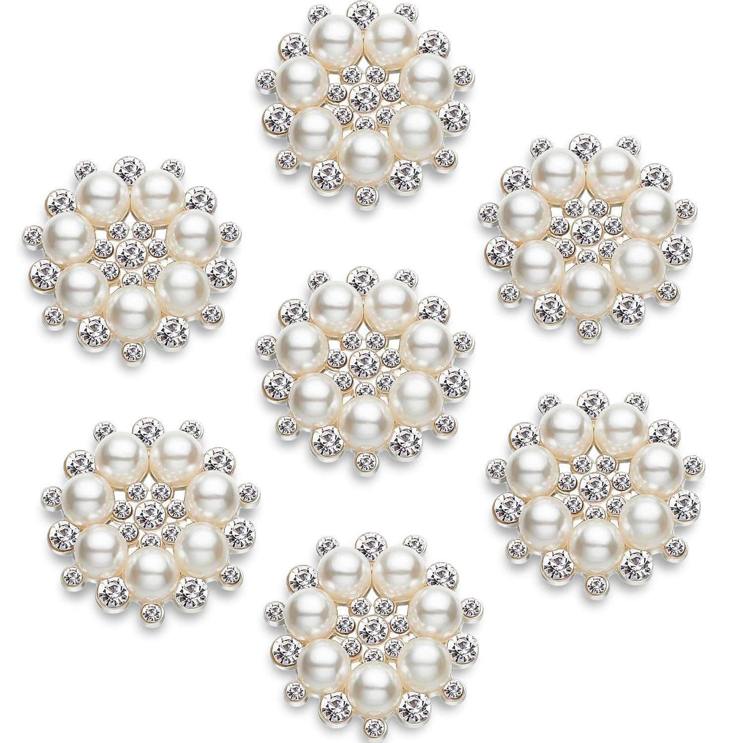 Hicarer 30 Pcs Pearl Rhinestone Flower Buttons Craft Rhinestone Embellishments Flatback Button Round Crystal for Jewelry Making Wedding Party Home Decoration and DIY