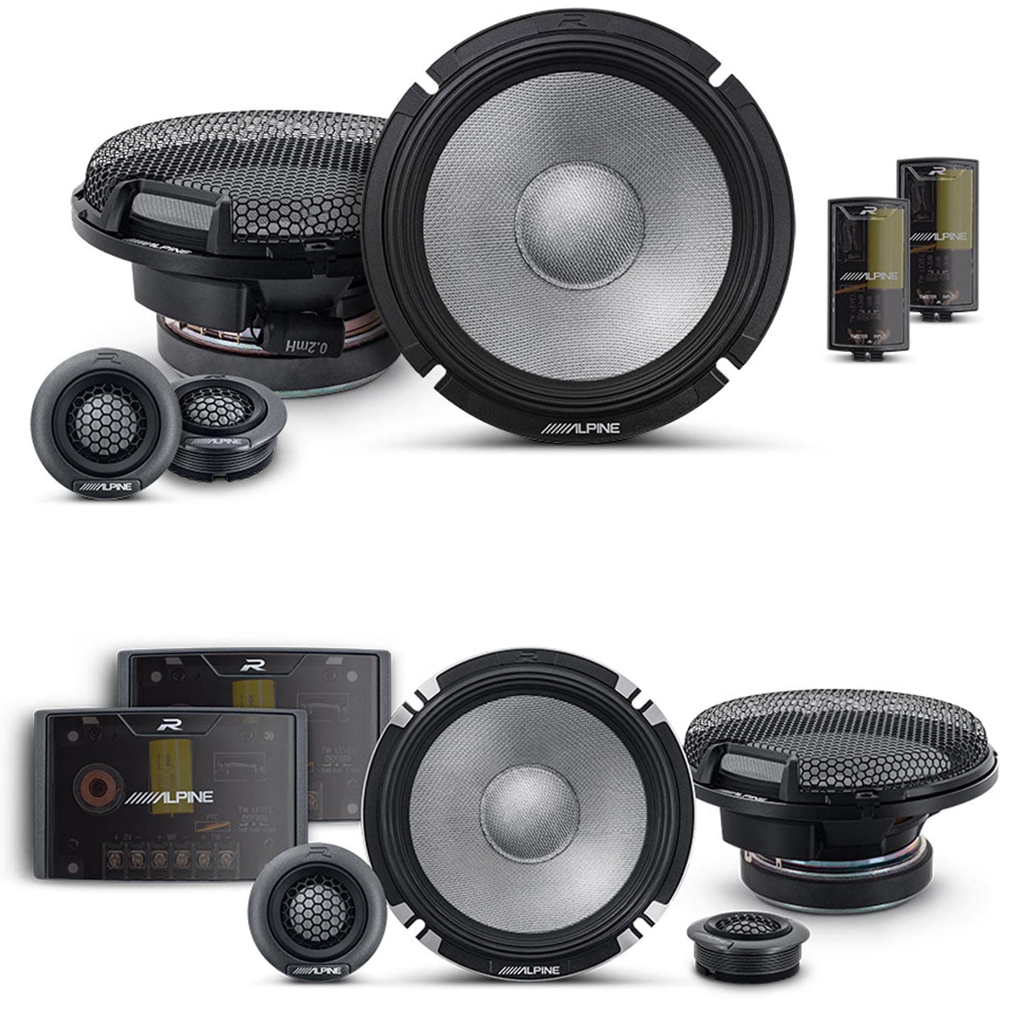 Alpine 6.5" R2 High Resolution Speaker Set - Pro-Series R2-S652 - Pair of 2-Way Component Speakers, R2-S65C, 1 Pair of 6.5" Component Speakers