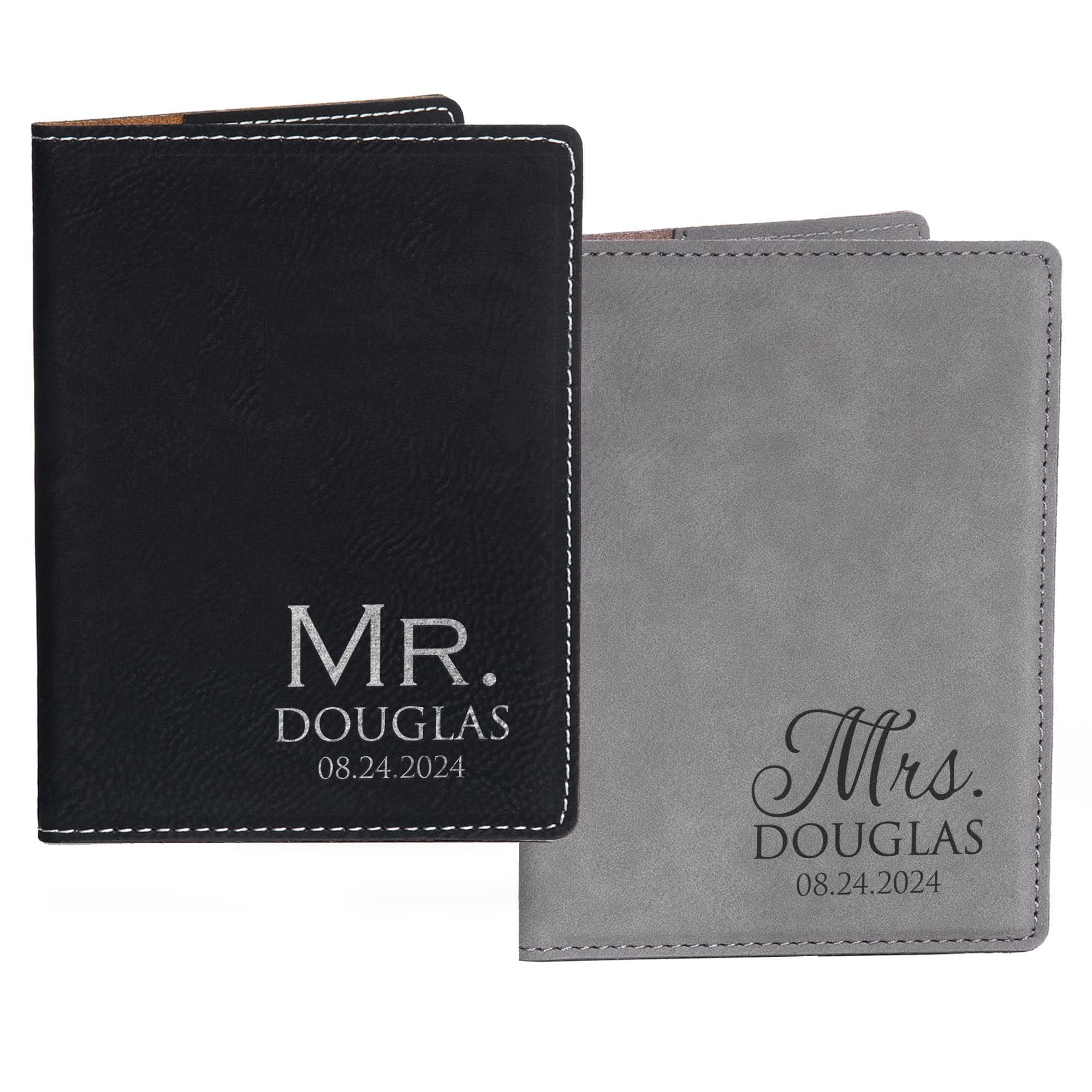 Lifetime CreationsPersonalized Mr. & Mrs. Passport Covers - Black & Gray, Vegan Leather, Wedding Gift, Pair of 2