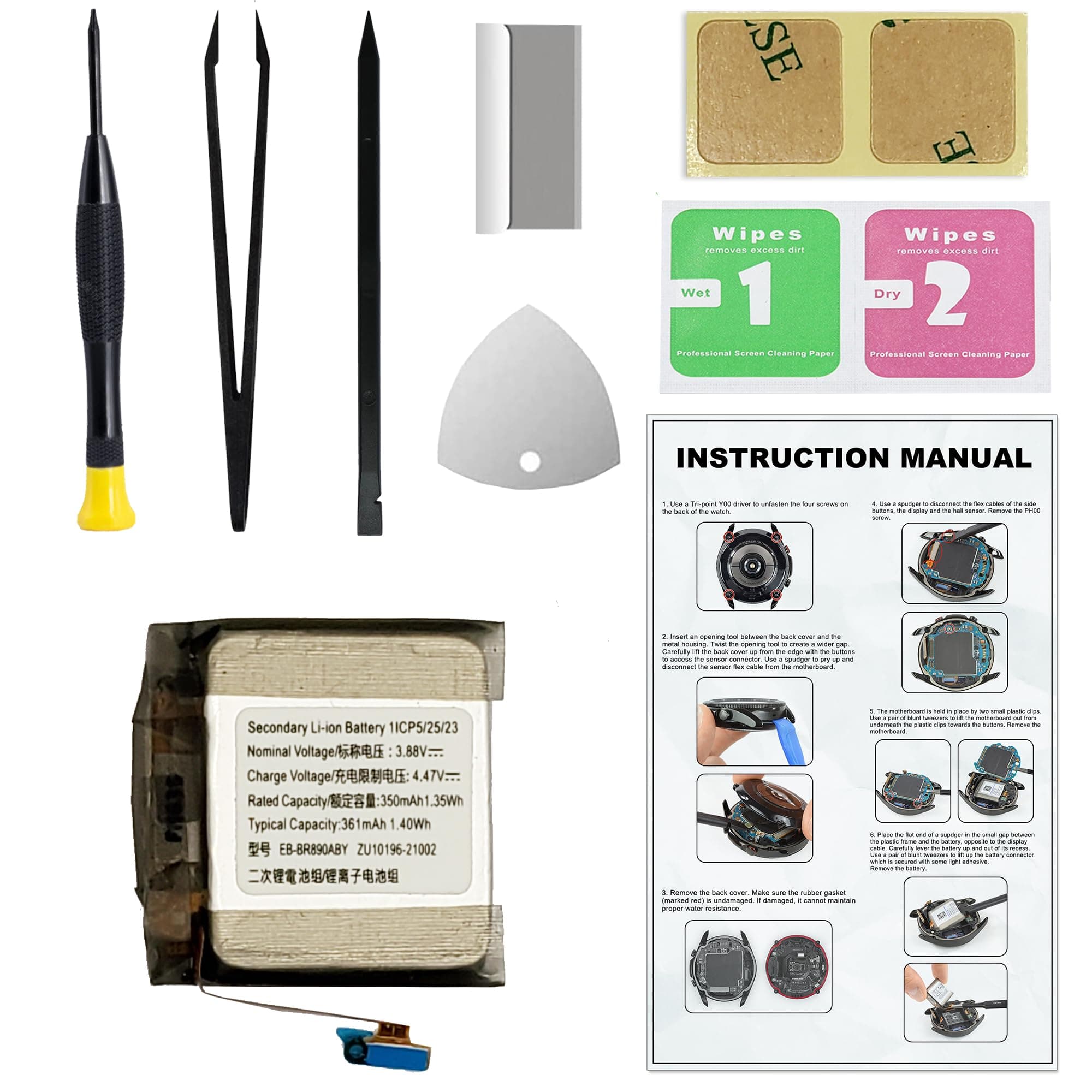 Replacement Battery for Galaxy Watch 4 (44mm) & Galaxy Watch 4 Classic (46mm), EB-BR890ABY Battery for Watch 4 44mm SM-R870 & Watch 4 Classic 46mm SM-R890, with Repair Tools & Instruction