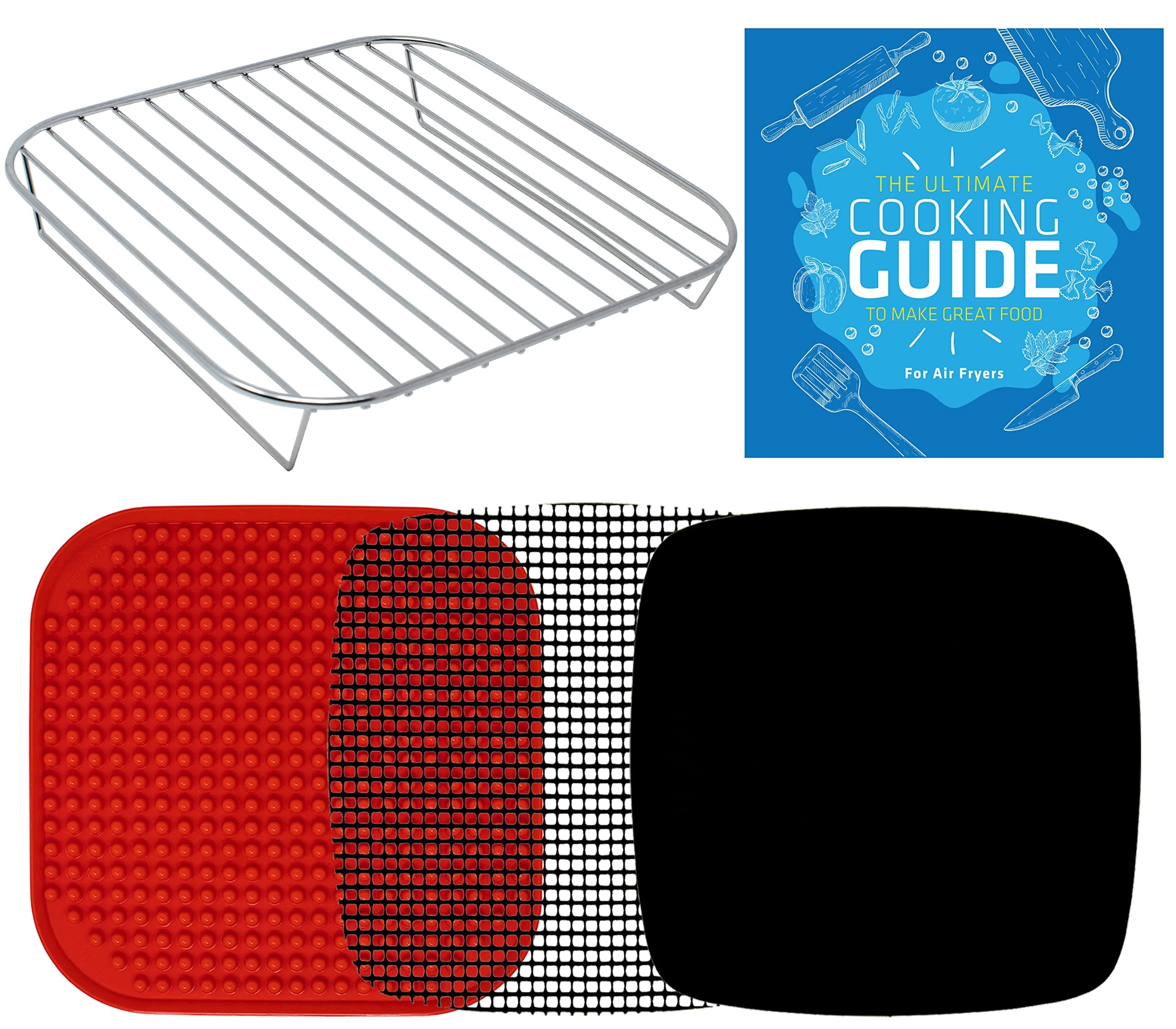 Air Fryer Rack Accessories Compatible with Cosori, Dash, Chefman, Secura, Nuwave®, Emeril Lagasse, Philips, Cozyna + More, 5pcs Stainless Steel Air Fryer Accessories with Heat Resistant Mats