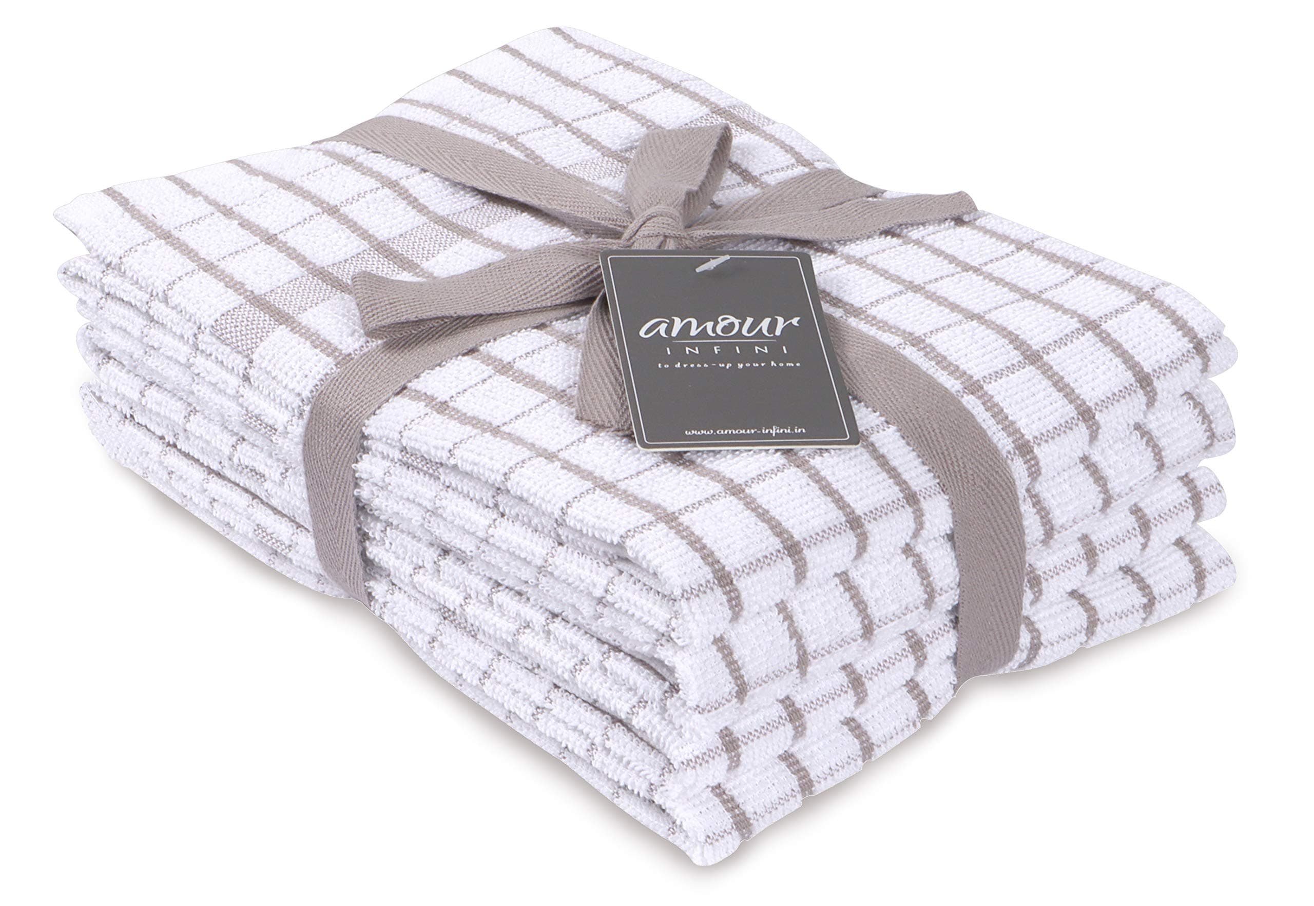 AMOUR INFINI Grid Dish Towel - Beige