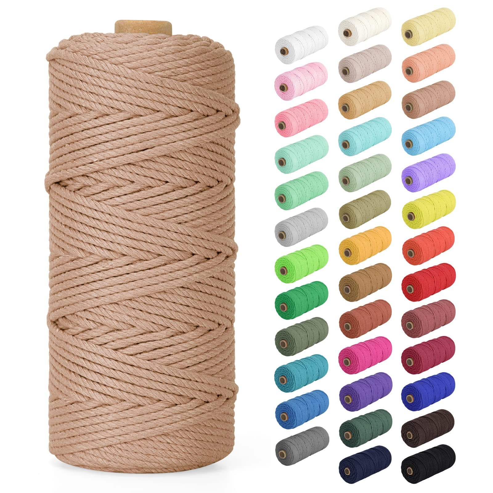 Macrame Cord 3mm x 109Yards (328Feet), Natural Cotton Macrame Rope - 4 Strands Twisted Macrame Cotton Cord for Wall Hanging, Plant Hangers, Crafts, Gift Wrapping and Wedding Decorations, Brick Red