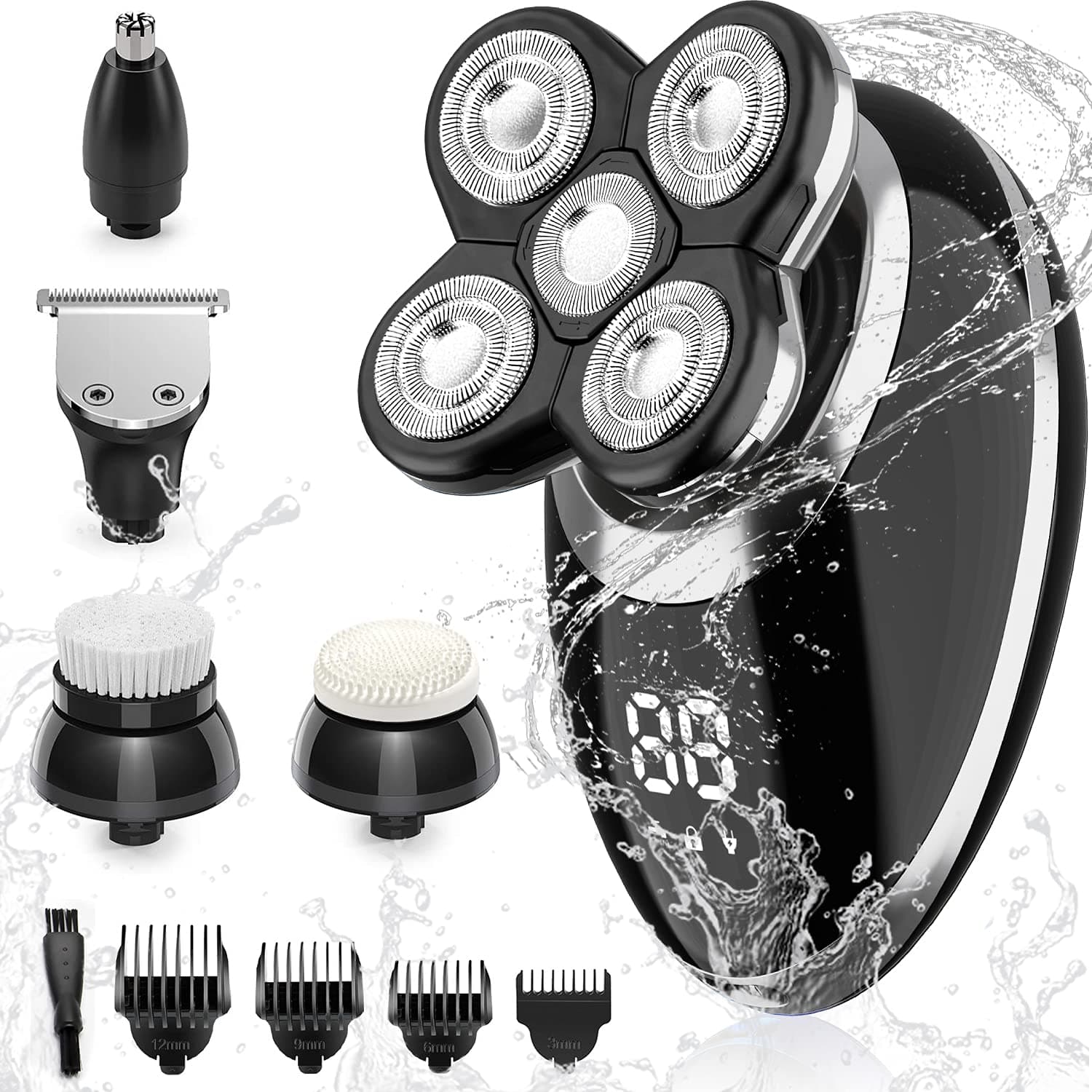 SEFON Electric Shavers for Men Bald Head,Razors Shaving 5-in-1 5D haircut USB Rechargeable LED Cordless,Rotary Shaver Grooming Kit with Clipper Nose Hair Sideburns Trimmer Facial Clean,IPX7-Waterproof