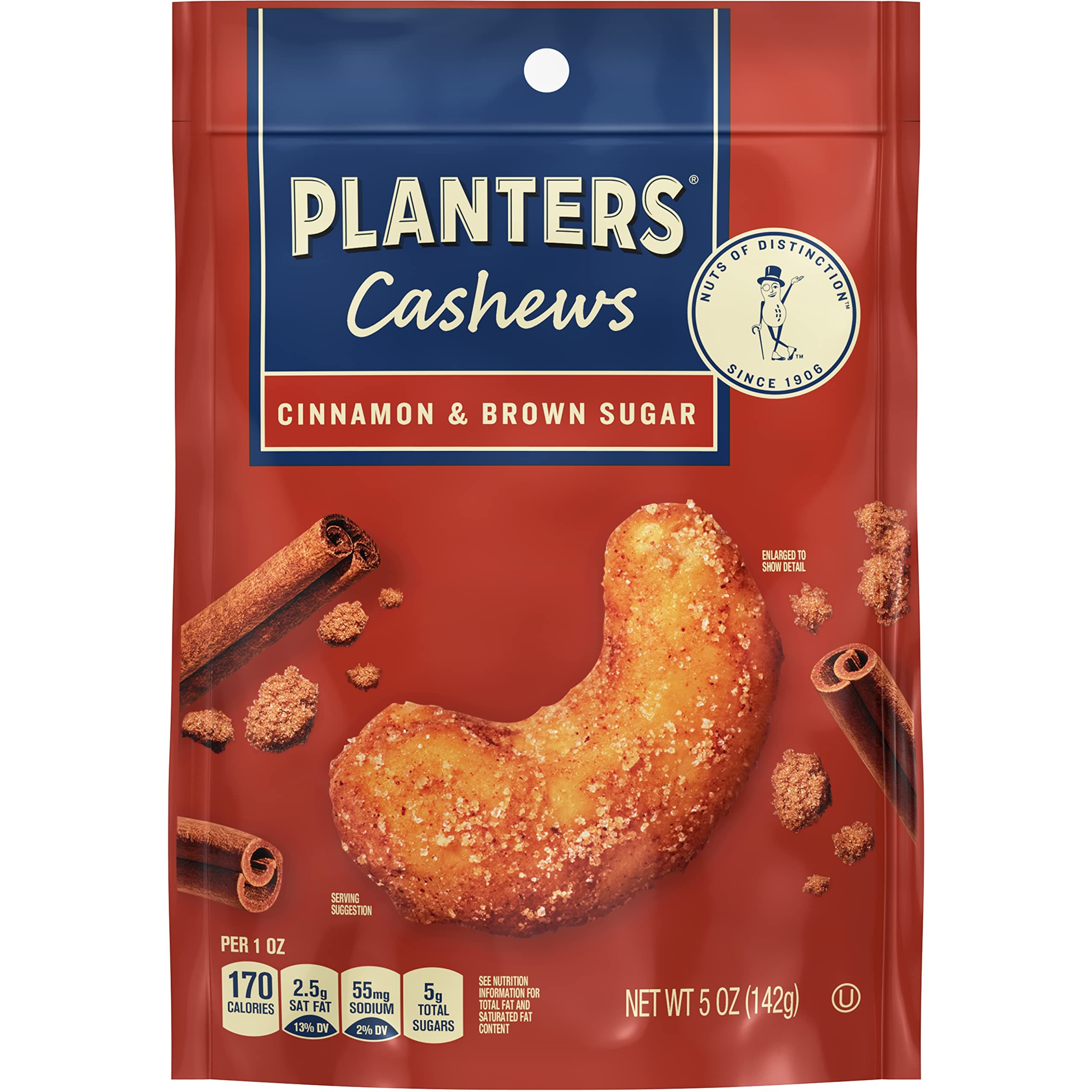 PLANTERS Cashews Cinnamon & Brown Sugar - Trail Mix Snack Pack - Snacks with Cinnamon & Brown Sugar, Snack Pack, Party Trail Mix, 5 Oz Bag