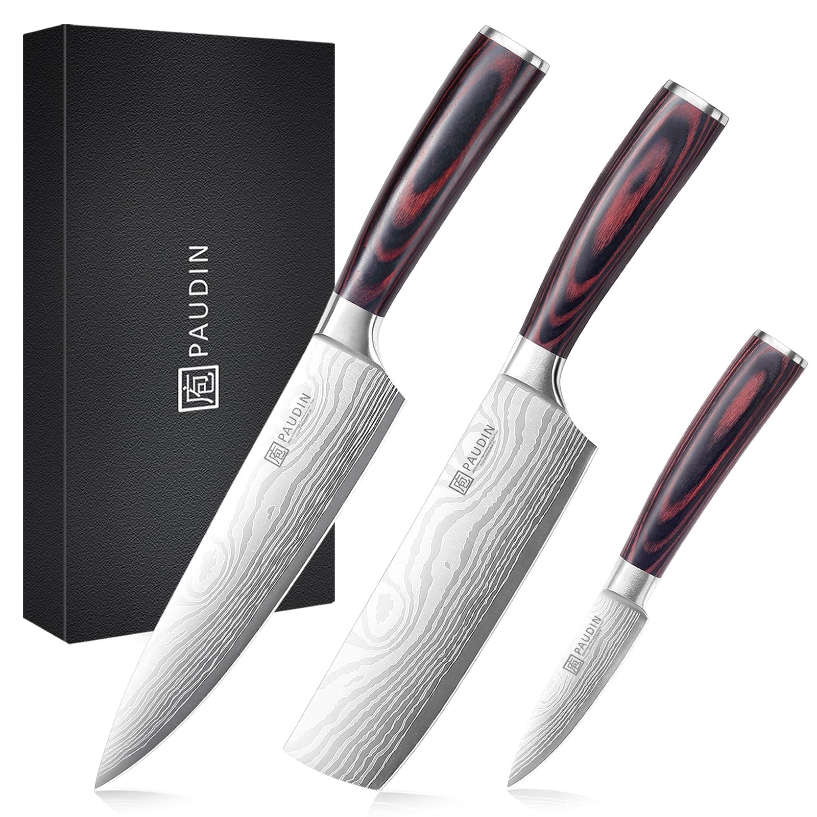 Professional Chef Knife Set, 3-Piece High Carbon Stainless Steel Kitchen Knives with Ultra Sharp Blade & Dark Brown Wooden Handle ,Ideal for Arabic Cuisine, Lamb & Beef Cutting