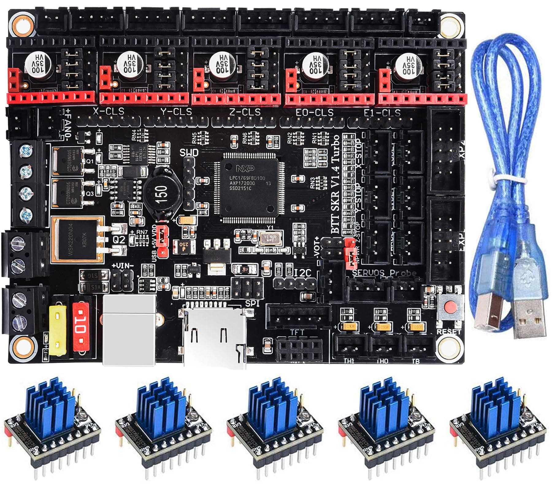 SKR 2 Control Board for 3D Printer New Upgrade Silent Board Based on SKR V1.4 Turbo Motherboard for BIQU B1 Compitable TMC2209/2208, DRV8825 Support TFT Display, LCD, (with 5pcs TMC2209)