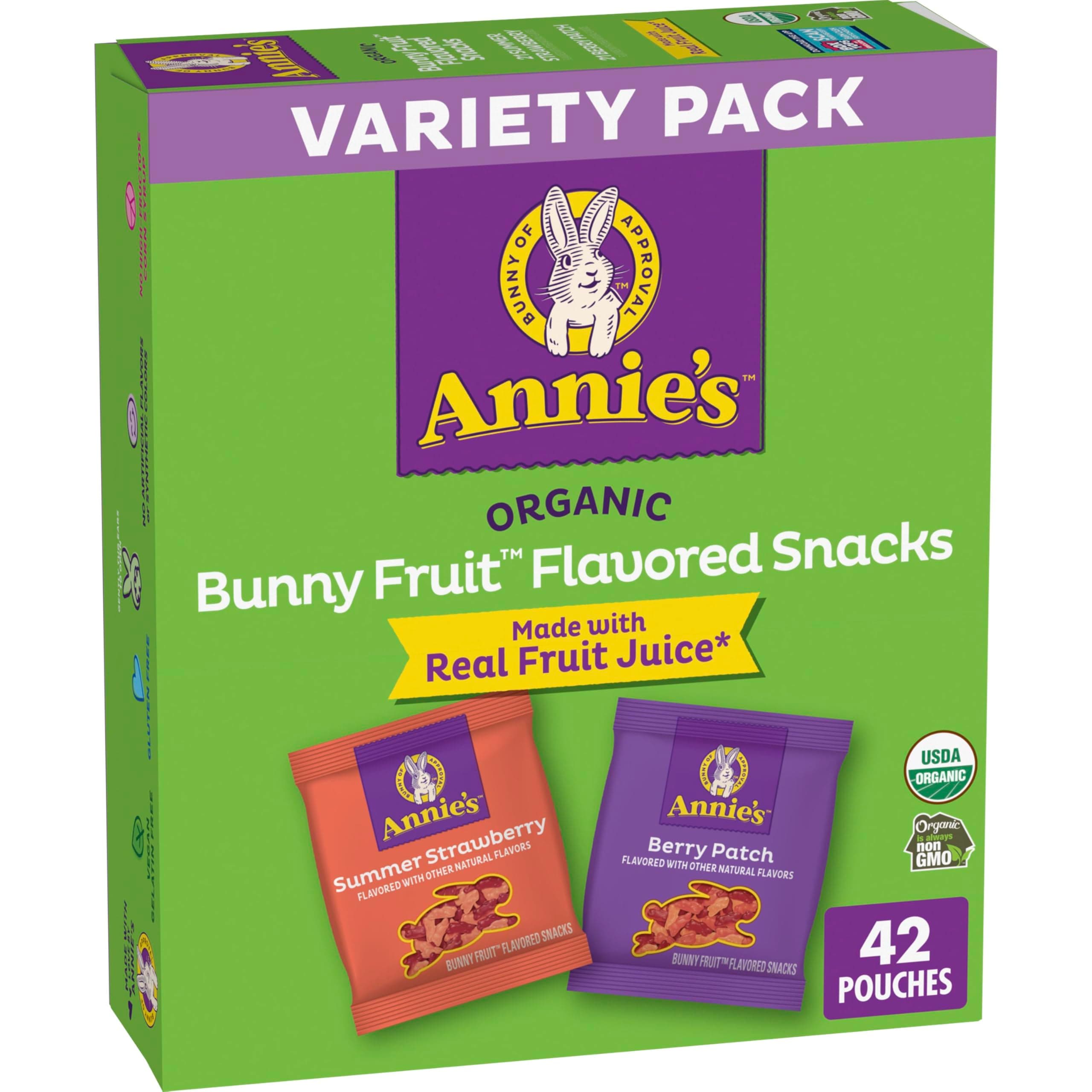 Annie's Organic Bunny Fruit Flavored Snacks, Summer Strawberry and Berry Patch Variety Pack, 42 Ct, 29.4 oz