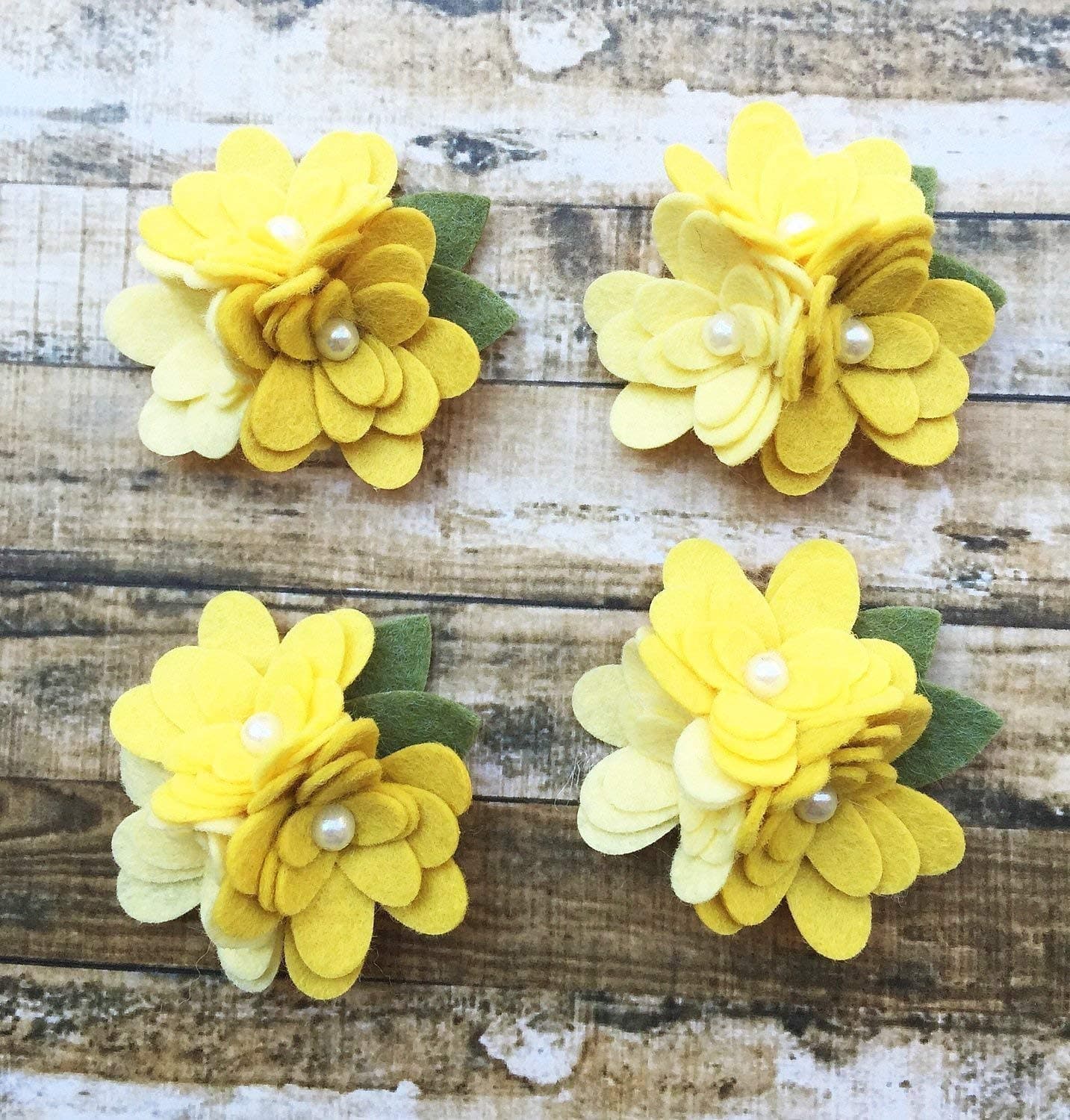 4 Mum Wool Felt Flower Trios Wool Felt Flowers - Set of 4 trios