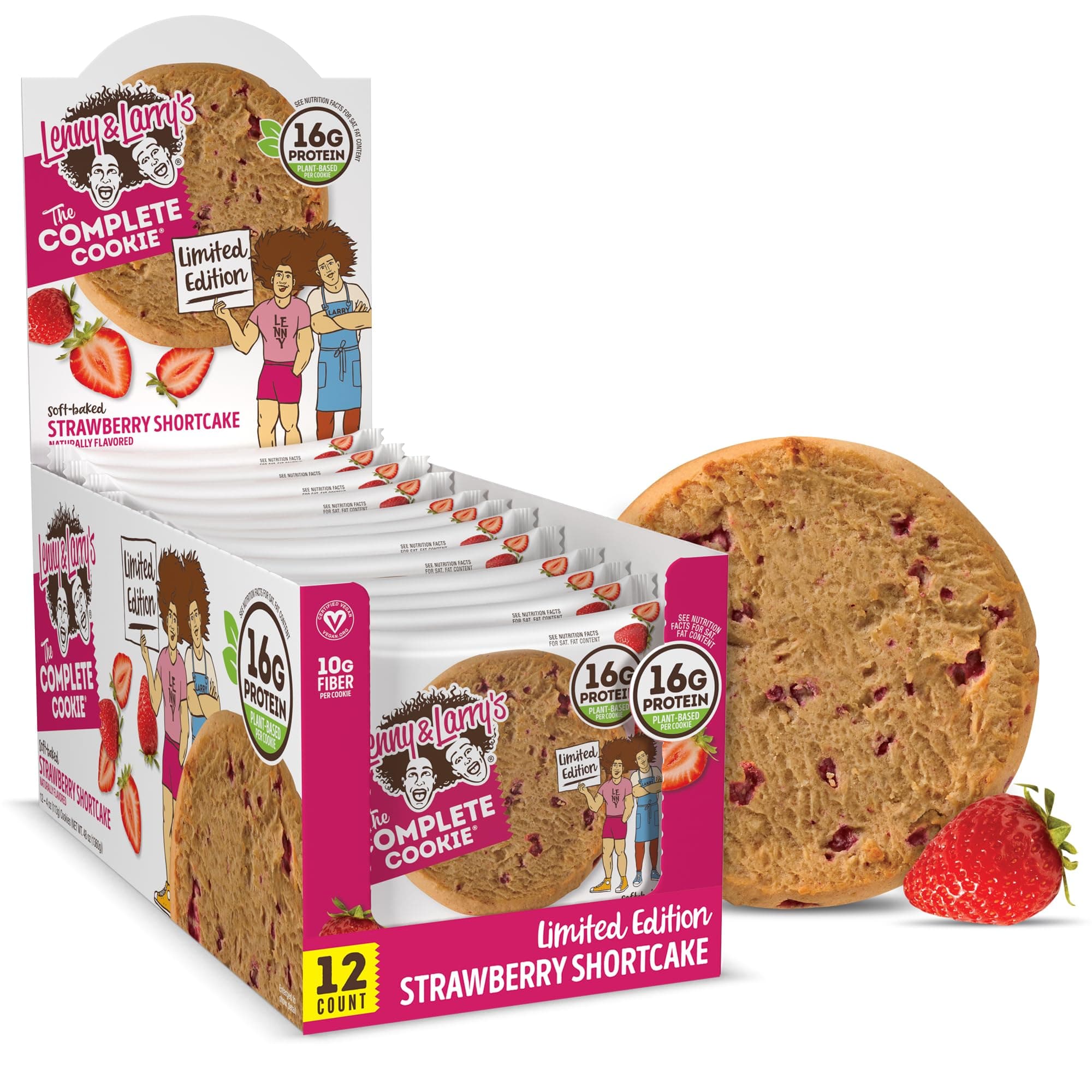 Lenny & Larry's The Complete Cookie, Strawberry Shortcake Limited Edition, Soft Baked, 16g Plant Protein, Vegan, Non-GMO, 4 Ounce (Pack of 12)