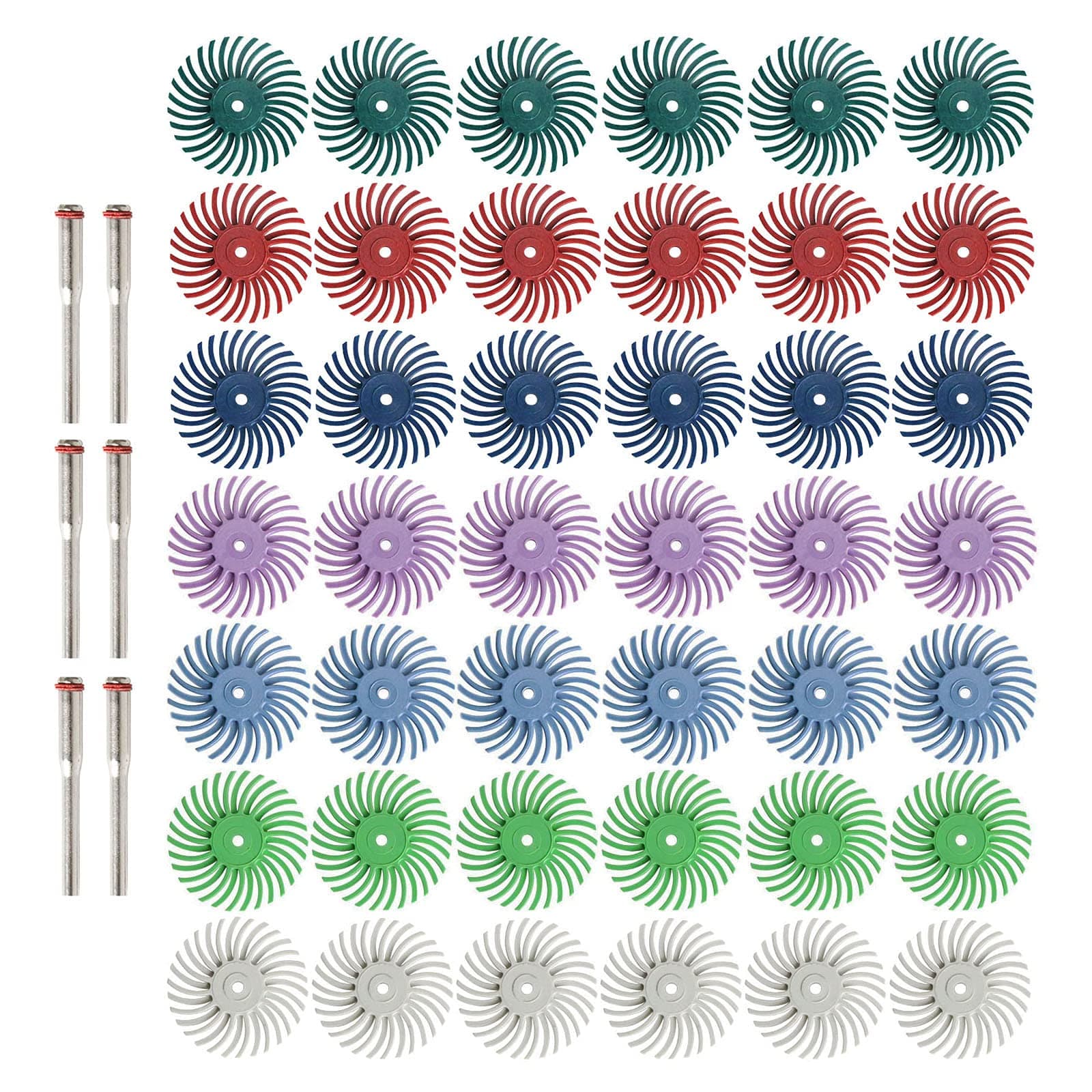 XFYL50T 42pcs 1 Inch Radial Bristle Disc Kit with 3mm Shank for Rotary Tools,Detail Abrasive Wheel for Jewelry Wood Metal Polishing, Bristle Wheel with Grit 80-2500