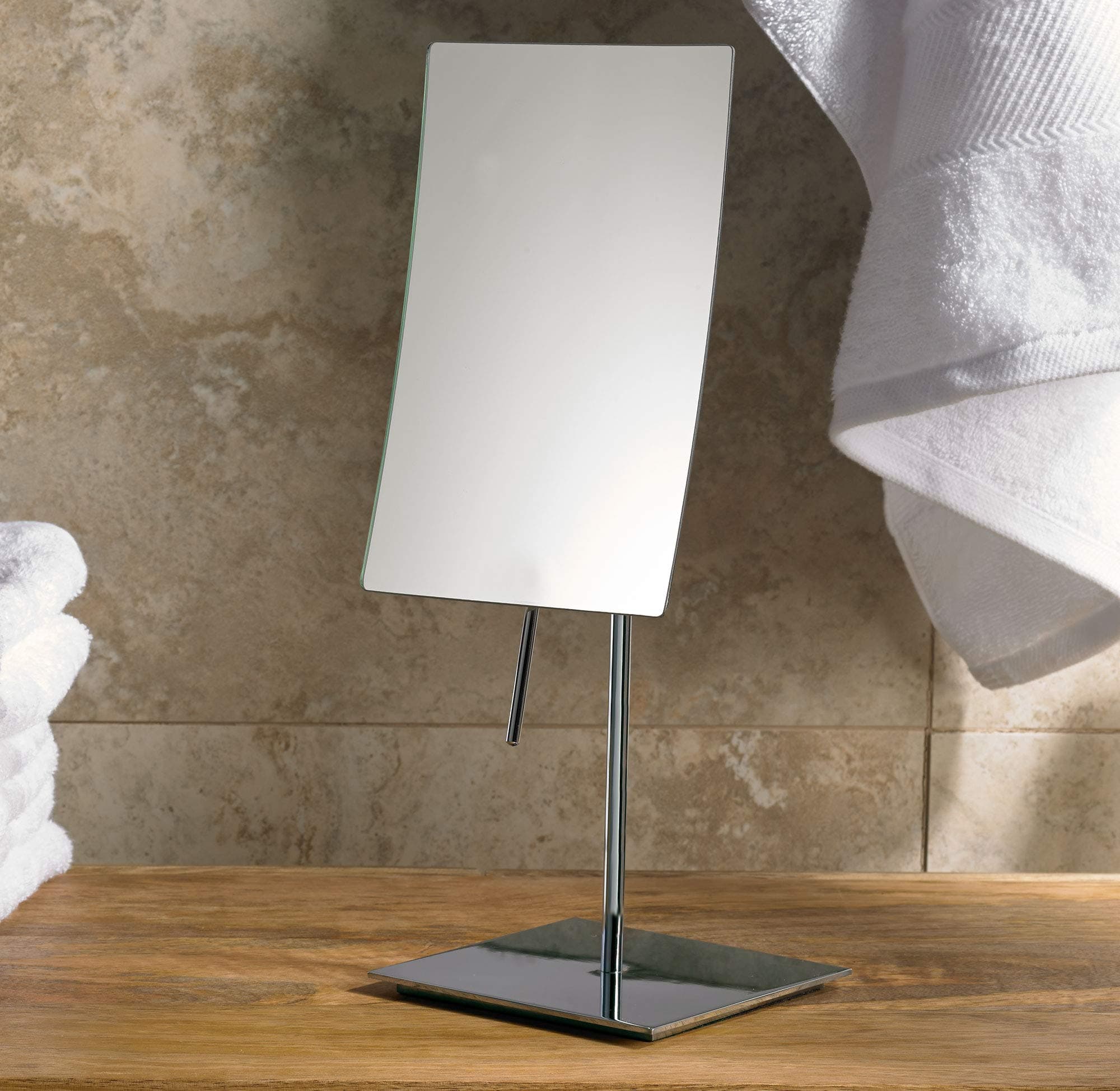 Marriott Minimalist Table-Top Vanity Mirror - Swivel Vanity Mirror with 3X Magnification - Sleek Chrome Finish