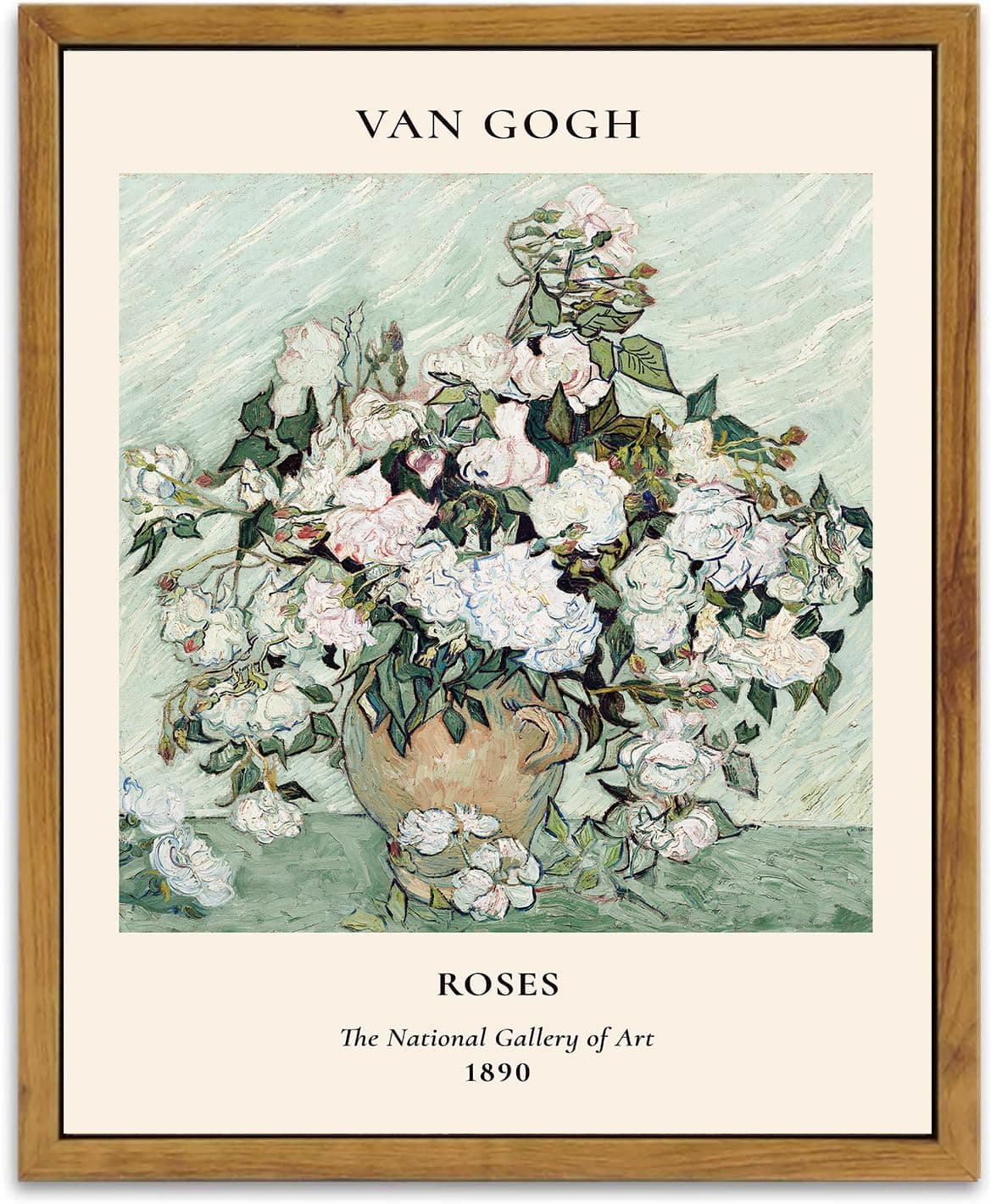 KBKBART Sage Green Framed Canvas Wall Art, Abstract Van Gogh Wall Art Exhibition Posters, Vintage Flower Art Prints Painting, Retro Boho Green Wall Decor for Aesthetic Bedroom Bathroom Decor(8"x10")