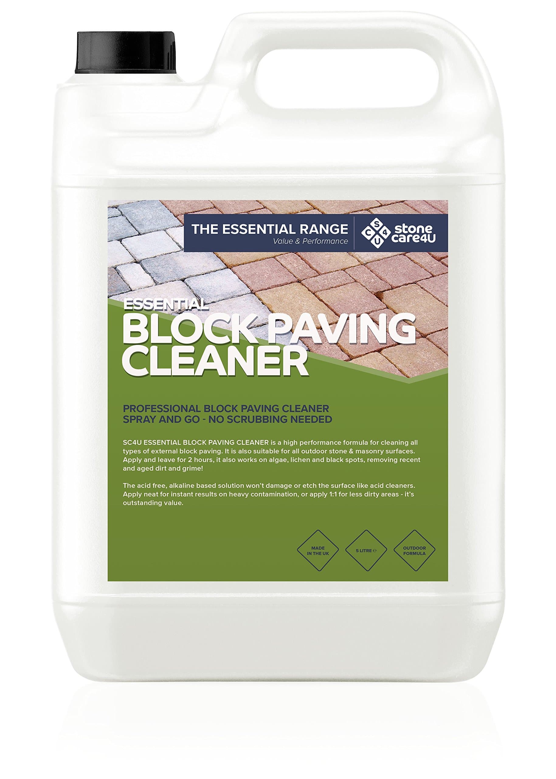 Stonecare4uEssential - POWERFUL BLOCK PAVING CLEANER - For Easy Removal of DIRT, MOSS, WEEDS & ALGAE- Simply Apply, Leave and Wash Away for a Beautiful Clean Drive (5 Litre)