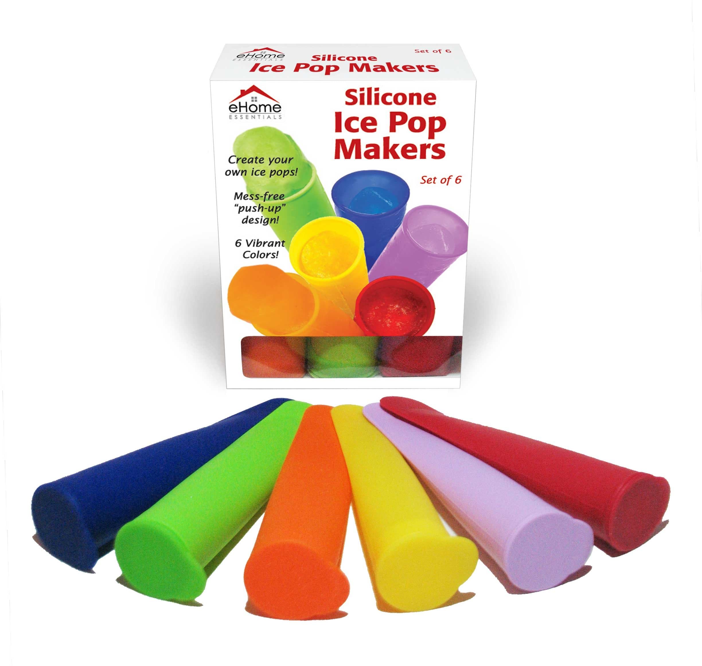 eHome Essentials "Silicone" Ice Pop Maker [Set of 6] Popsicle Mold, Flexible Push-up Design, FDA Approved and 100% Food Grade, Eco-Friendly, Dishwasher Safe, Non-Stick, Easy to Clean, Easy DIY Homemade Icicle Treats for Family and Guests