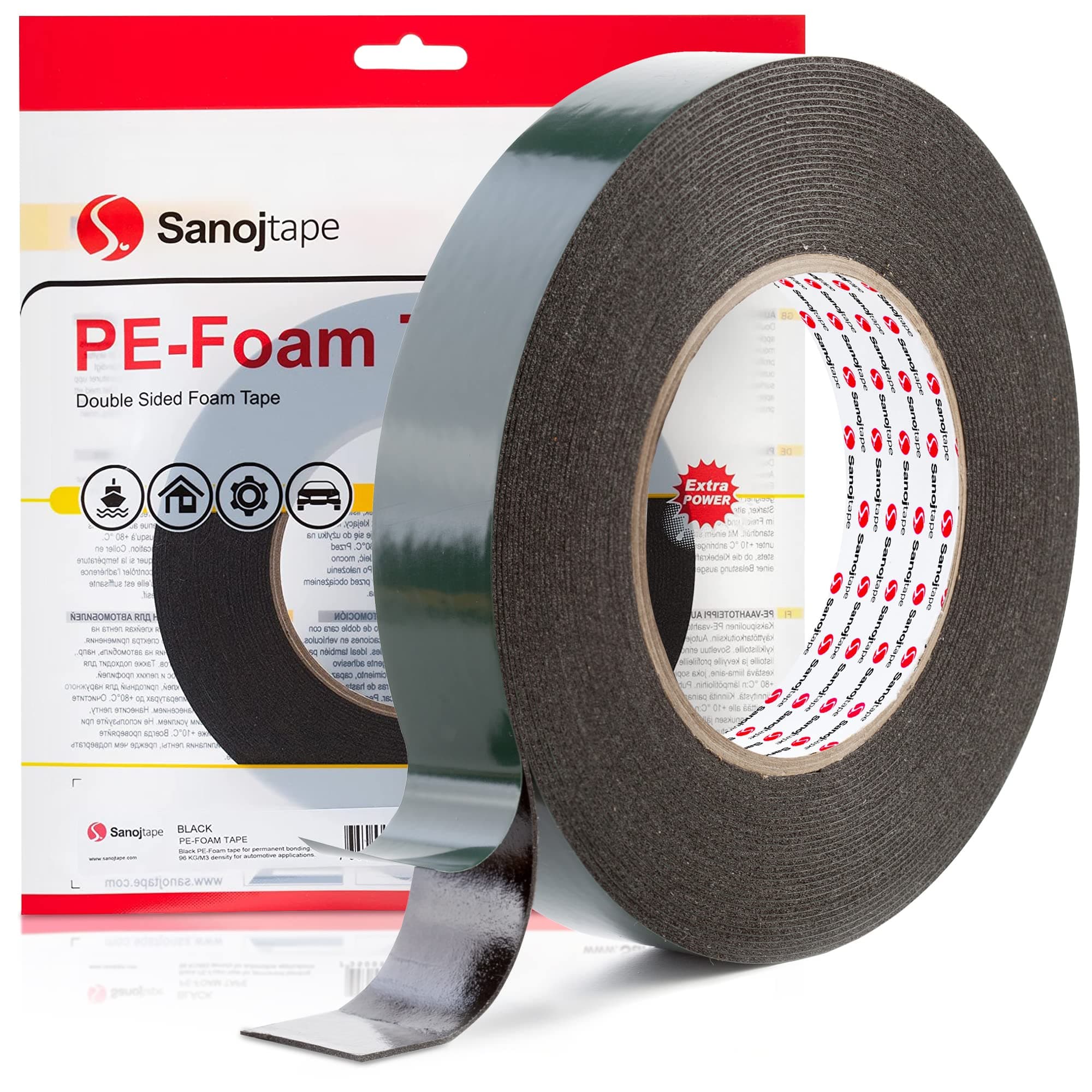 Sanojtape Double Sided Foam Tape Black 25mm x 10m Heavy Duty Mounting Tape Number Plate Sticky Adhesive, LED, Profiles Permanent Strong Glue