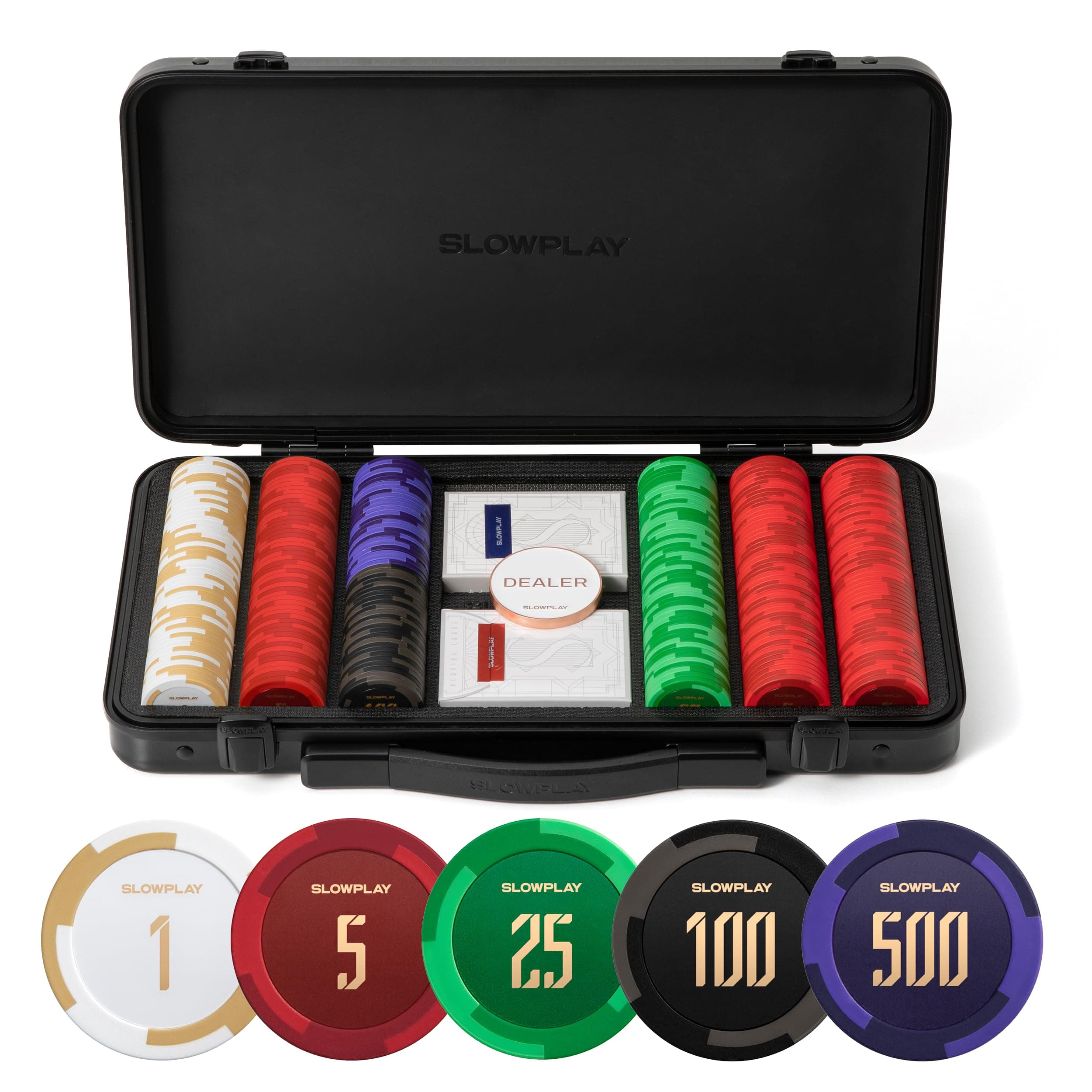 SLOWPLAY Godel 14g Clay Poker Chips Set for Texas Hold’em, 300 PCS [with Numbered Values] Features a High-end Chip case with Extra Durable German Polycarbonate Shell, Ideal Gifts for Poker Players
