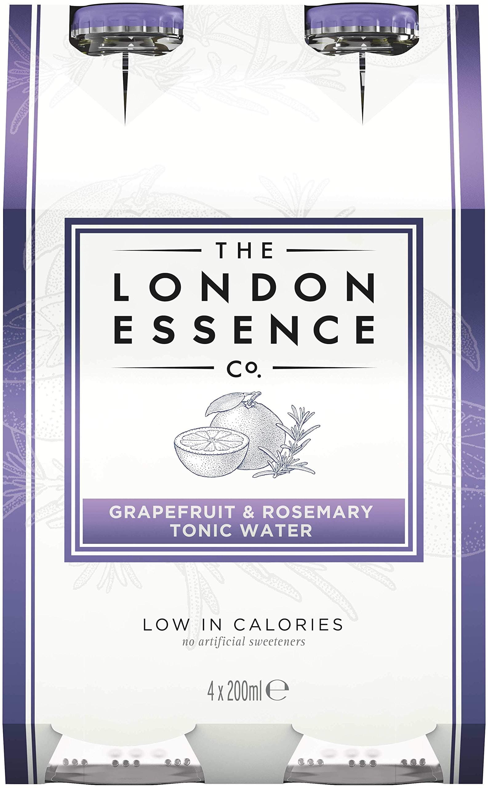 London Essence Company - Tonic Water - Perfect Mixer for your Premium Spirits - Low Calorie - Natural Sweetener - Grapefruit and Rosemary, 200ml (Pack of 4)