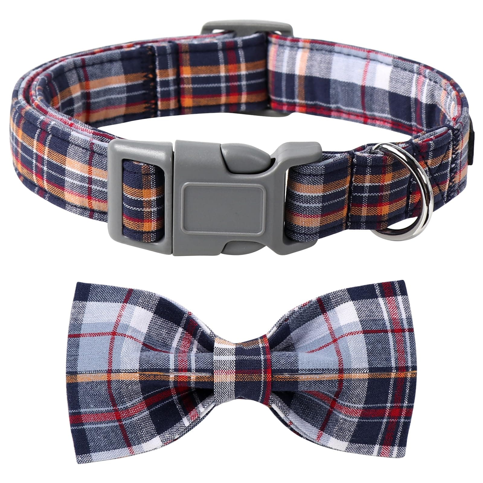Lionet Paws Dog and Cat Collar with Bowtie Grid Collar Plastic Buckle Light Adjustable Collars for Small Medium Large Dogs