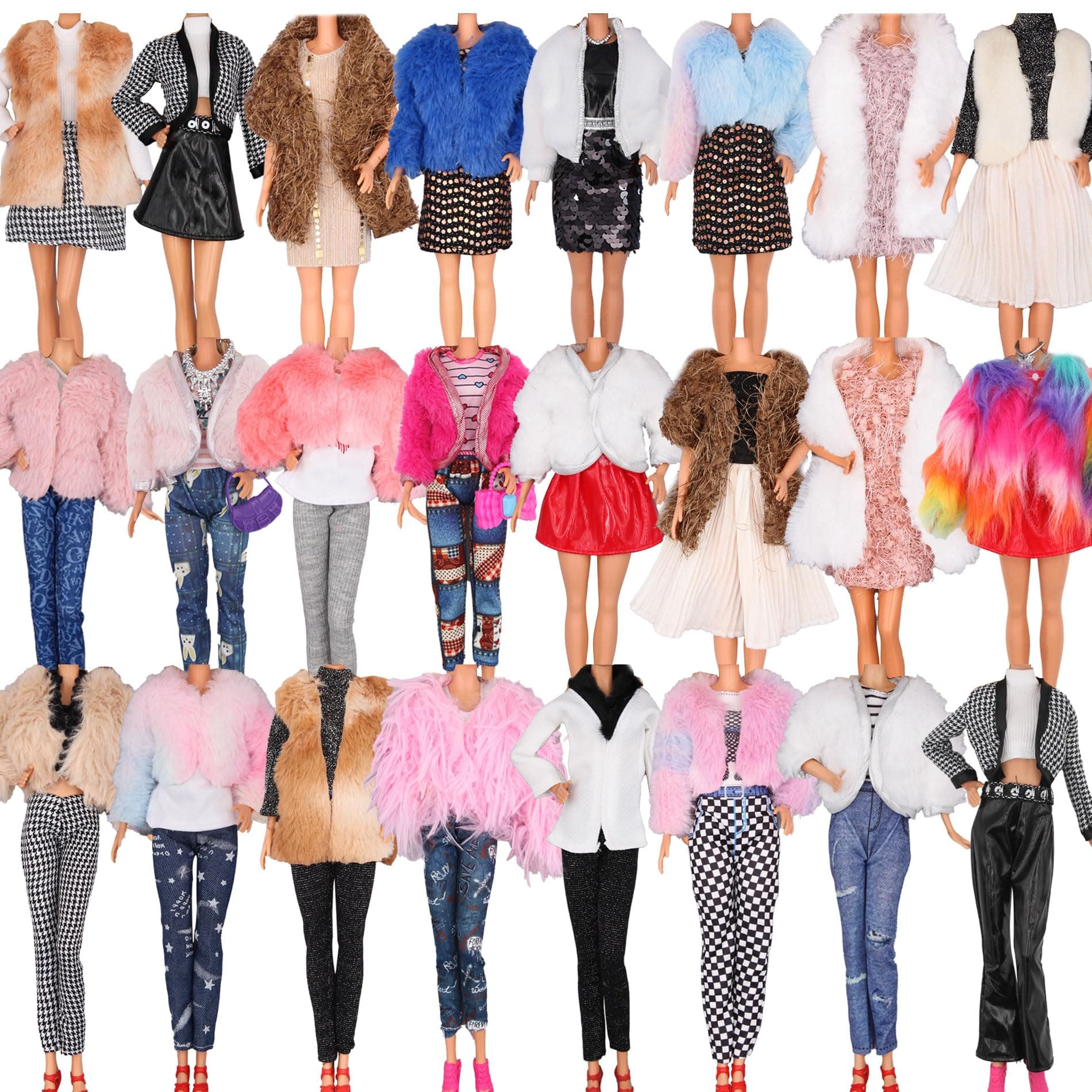 Winter Coat Jacket Clothes Set for 30cm Girl Doll, 11.5 inches Winter Fashion Sweater Tops with Jeans Party Dress Skirts T-Shirt Hat Shawl Xmas Gift