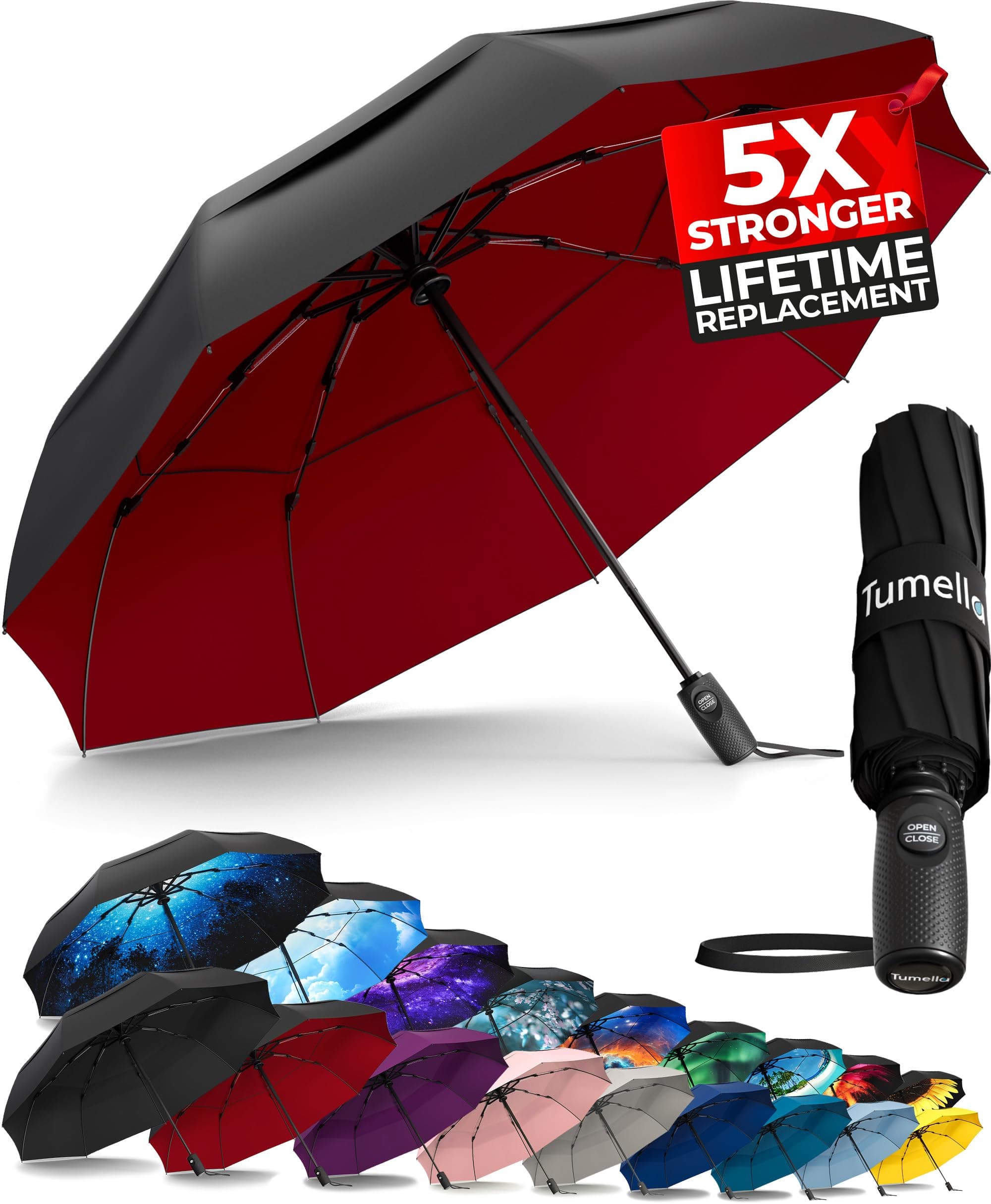 Strongest Windproof Travel Umbrella (Compact, Superior & Beautiful), Small, Wind-Tested, Light & Portable, Automatic Folding Rain Umbrella, Durable Premium Grip, Fits Car and Backpack