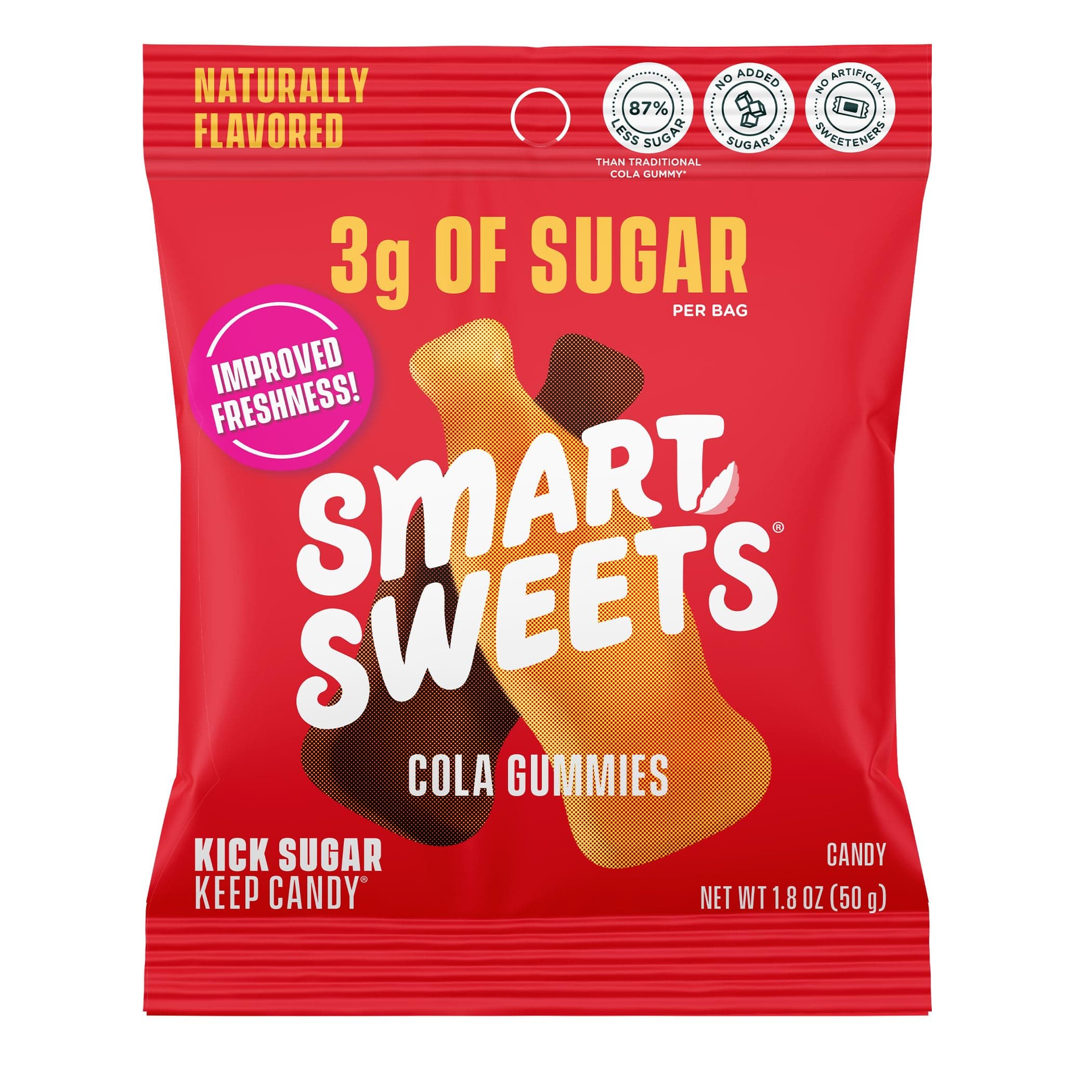 SmartSweets Smart Sweets Cola Gummies, 1.8oz (Pack of 12), Candy with Low Sugar (3g), Low Calorie (100), No Artificial Sweeteners, Vegan, Plant-Based, Gluten-Free, Healthy Snack for Kids & Adults