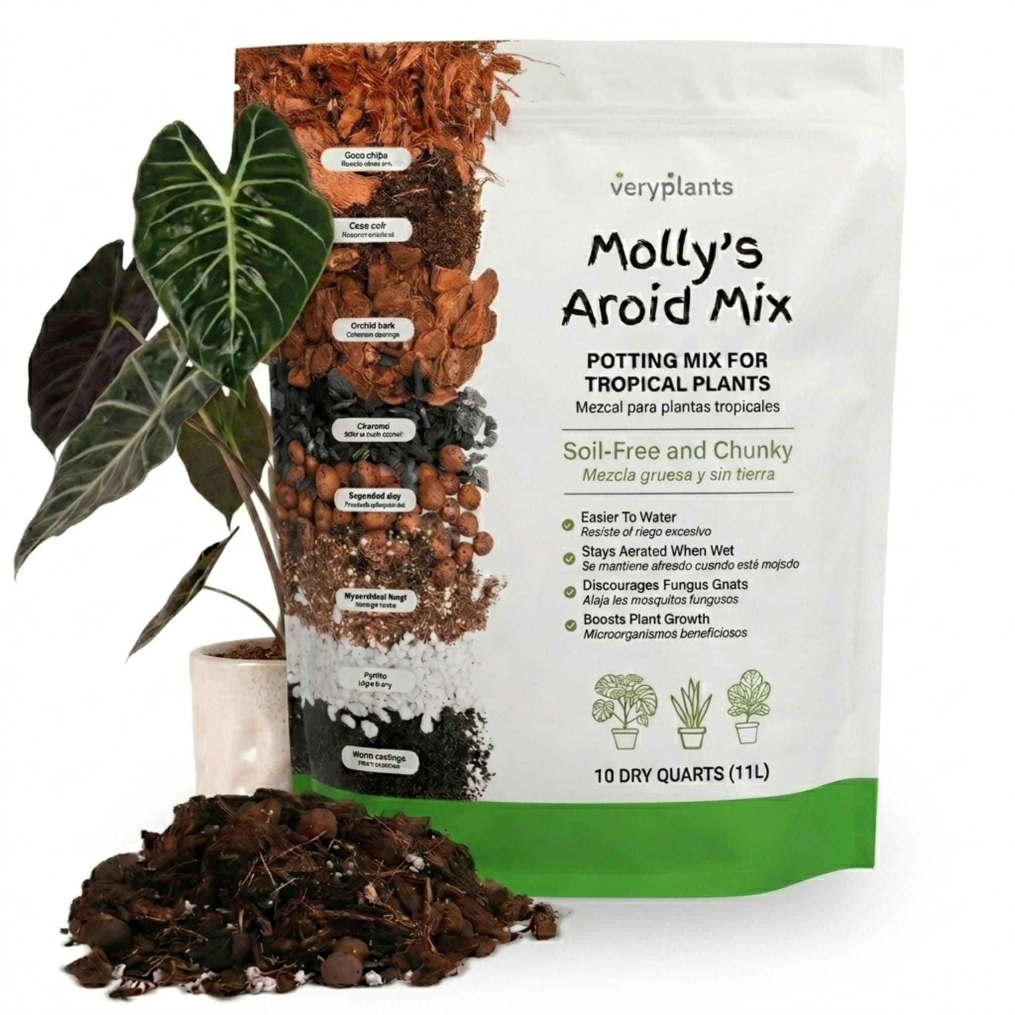 Molly's Aroid Mix - Premium Soilless Potting Mix for Houseplants - Fast Draining, Chunky & Easier to Water vs. Soil for Indoor Plants - with Bark, Coco Chips, Worm Castings, Mycorrhizae 10 Dry Quarts