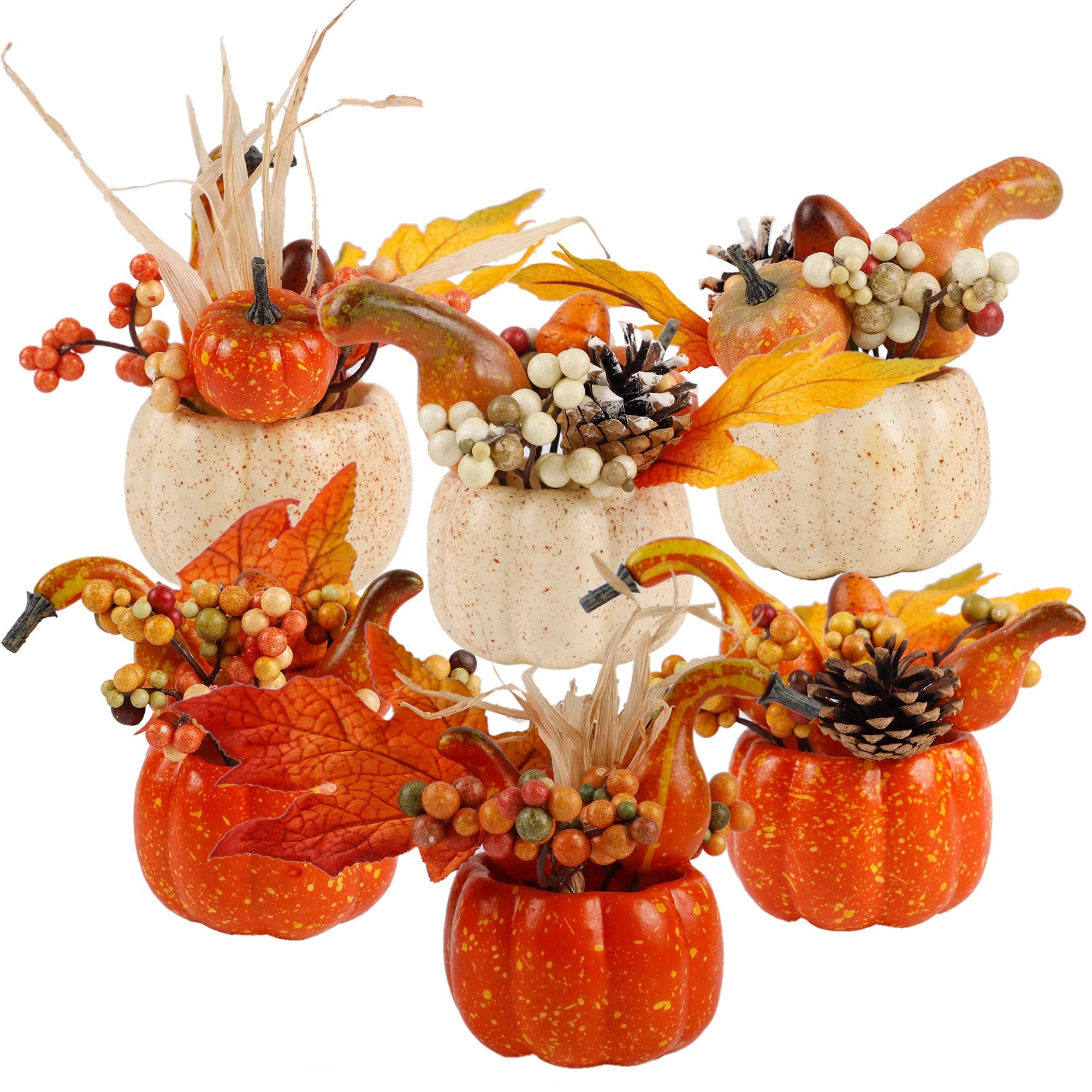 winemana Fall Decorations for Home - Set of 6 Artificial Pumpkin, Berry & Pine Cone Table Centerpiece for Office, Thanksgiving, Bathroom Kitchen Autumn DecorGlobal Recycled StandardGlobal Recycled StandardGlobal Recycled Standard