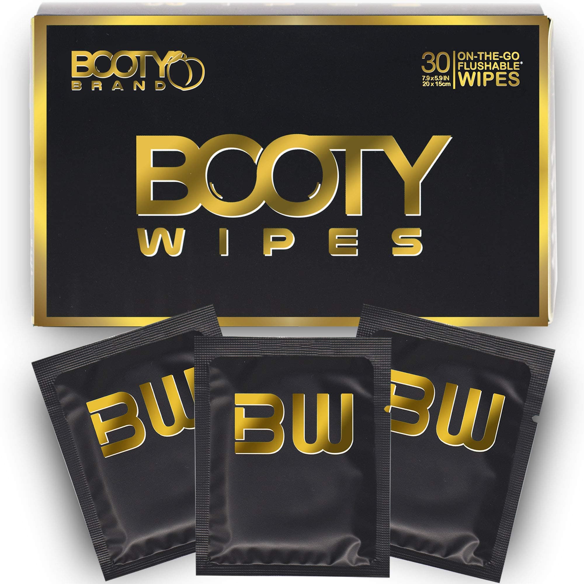 BOOTY WIPES for Men - 30 Individually Wrapped Flushable Wipes for Adults, Flushable Wet Wipes Great for Travel, pH Balanced, Infused with Vitamin-E & Aloe