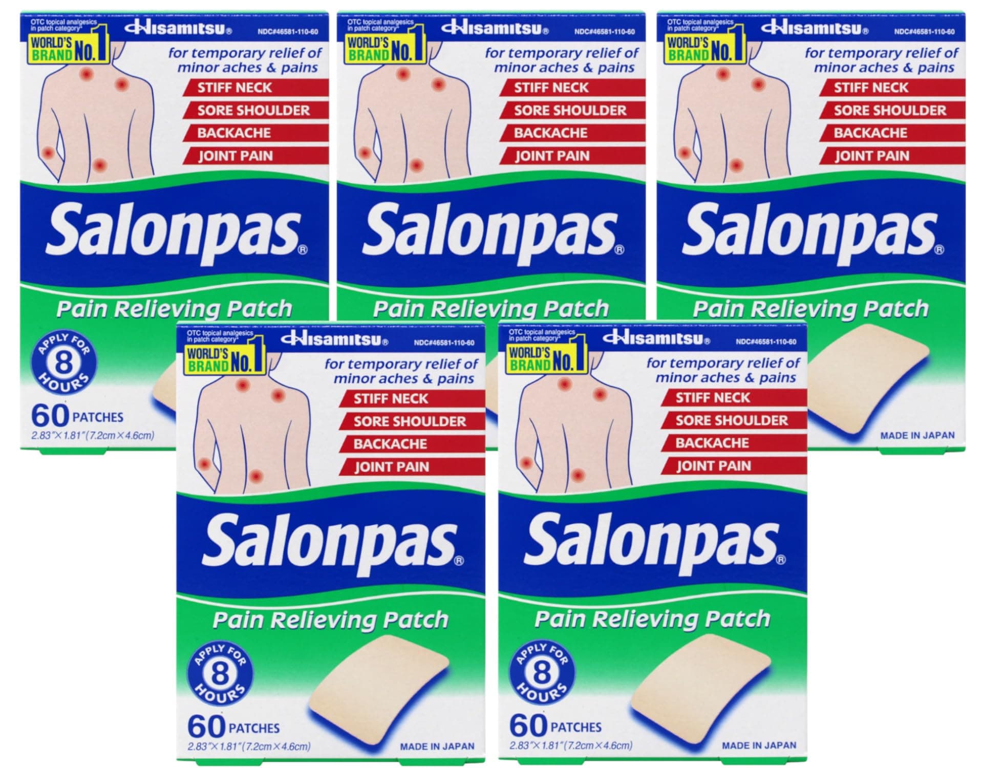 Salonpas Pain Relief Patches 60 ea (Pack of 5)