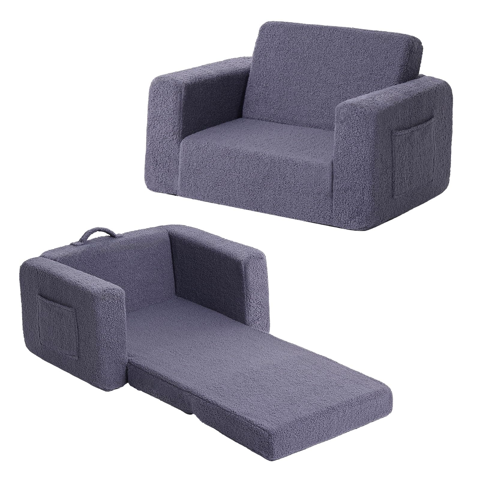 Tiita Kids Sofa, 2-in-1 Kids Sofa Chair, Convertible Chirldren Couch to Lounger, Flip Out Kids Sofa Chair, Toddler Armrest Chair Bed, Folding Kids Play Sofa for Girl or Boy(Navy Blue)