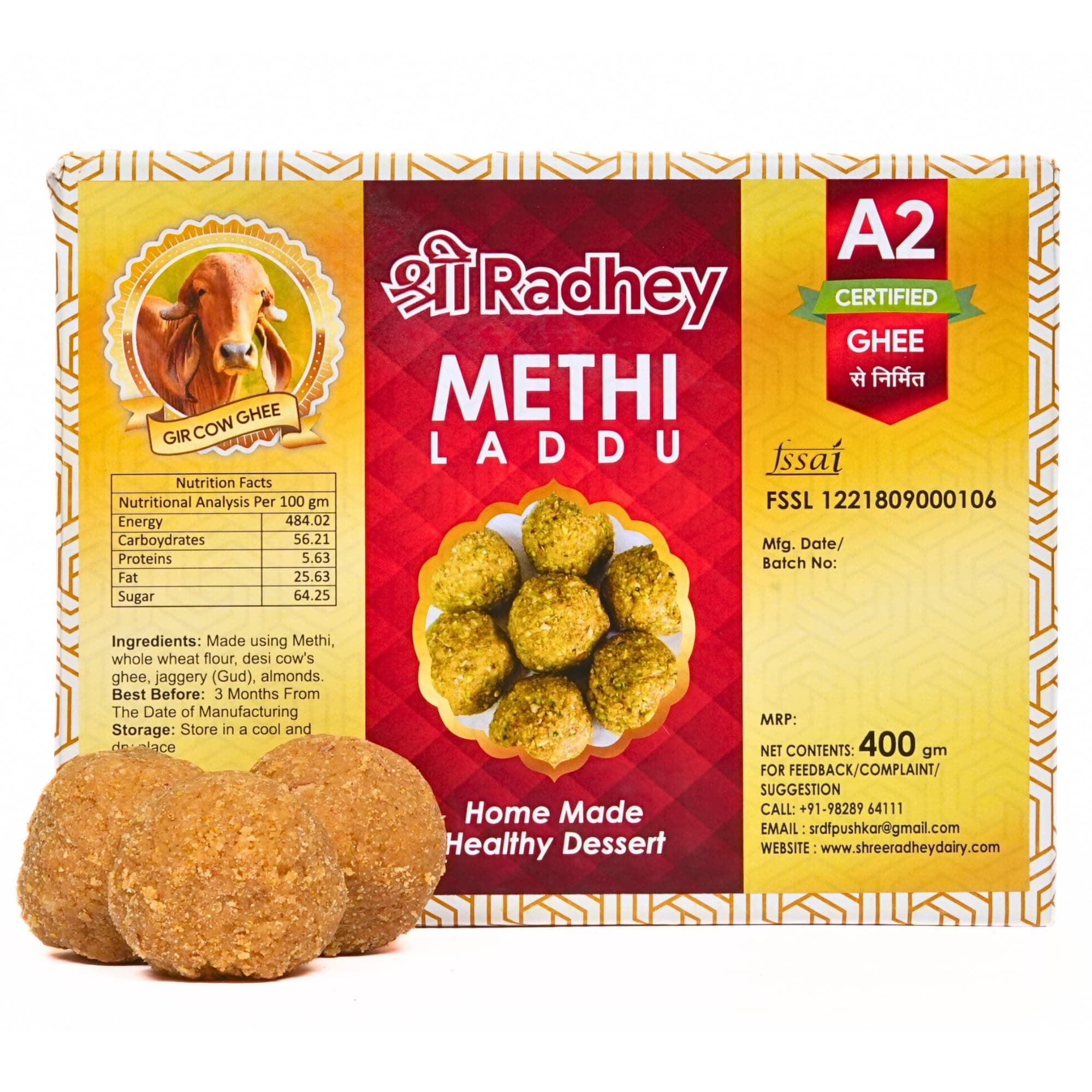 SHREERADHEY Methi Laddu with Jaggery I Without Sugar I 400 Gm