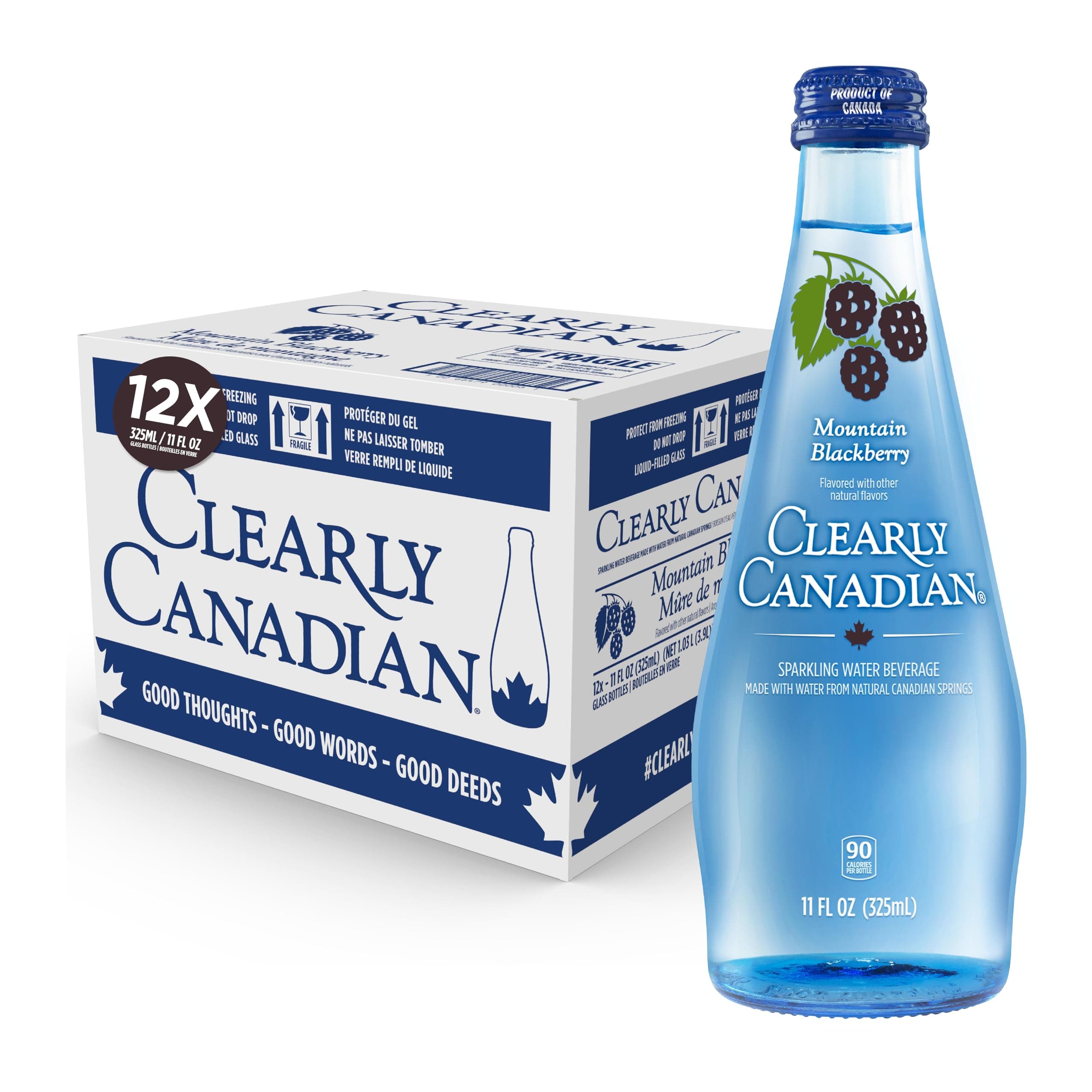 Clearly Canadian Mountain Blackberry Sparkling Spring Water Beverage, Natural & Carbonated, Flavored Seltzer Water, 1 Case (12 Bottles x 325mL)