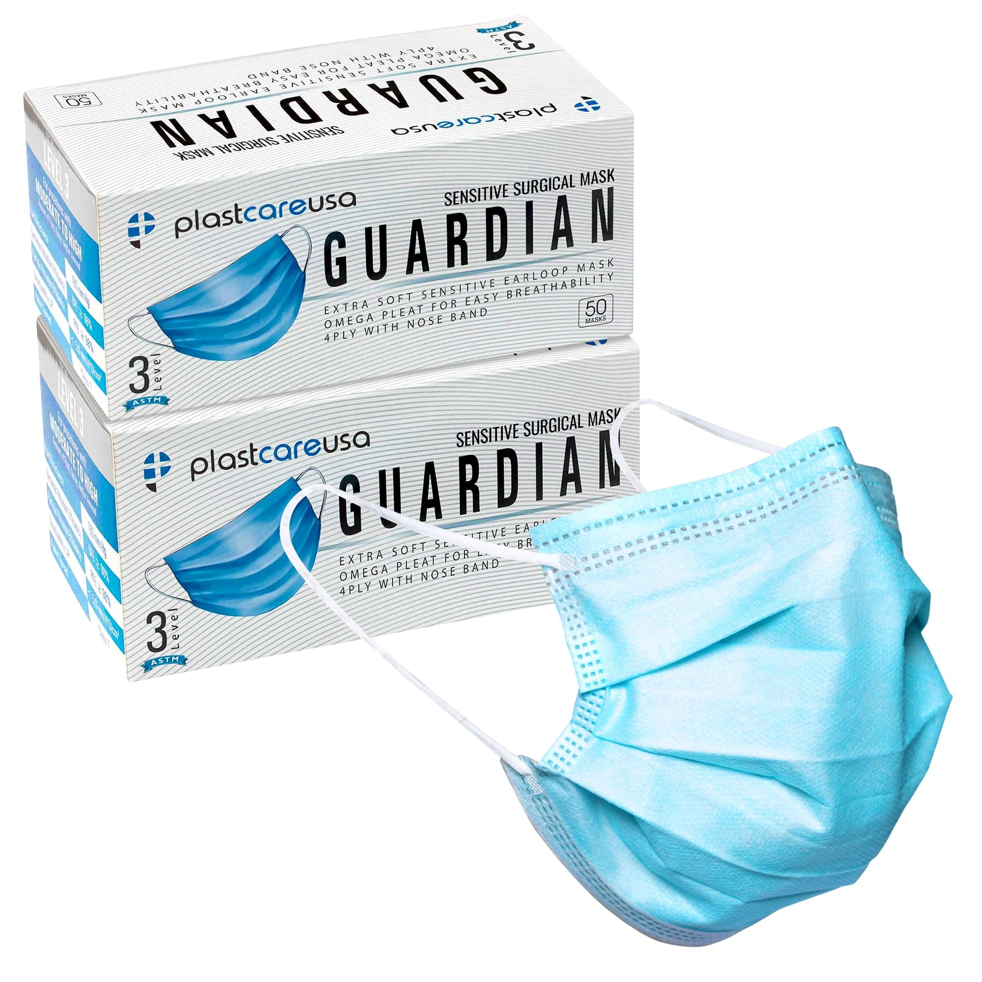 100 4-Ply ASTM Level 3 Face Masks, Disposable (Blue) (2 Boxes of 50)