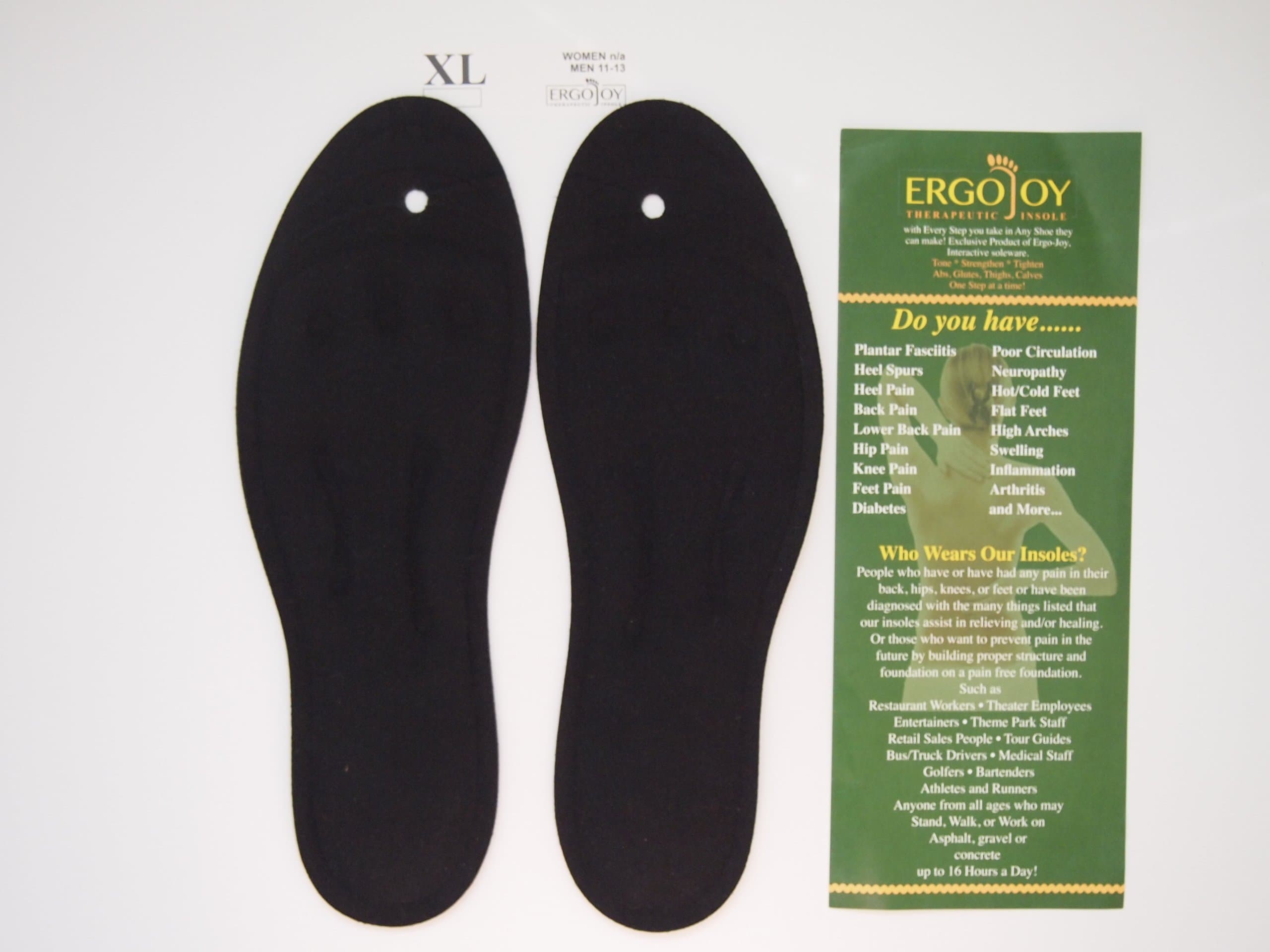 ErgoJoy FLIP- FLOP Gel Insoles X-LARGE - Mens Shoe Size 11-13 / ++3 YEAR WARRANTY