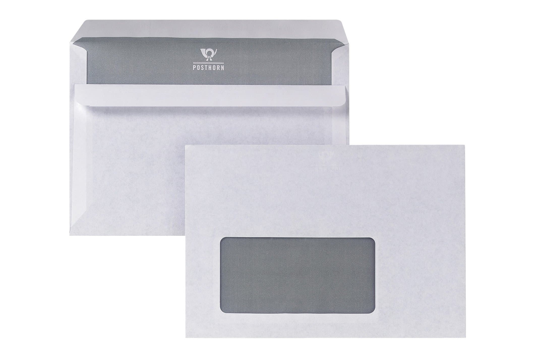 POSTHORN MADE BY BONG C6 Envelopes with Window and Self-Adhesive Double Flap, White Envelopes with Grey Inner Print, 114 x 162 mm, 75 g/m², Pack of 1000