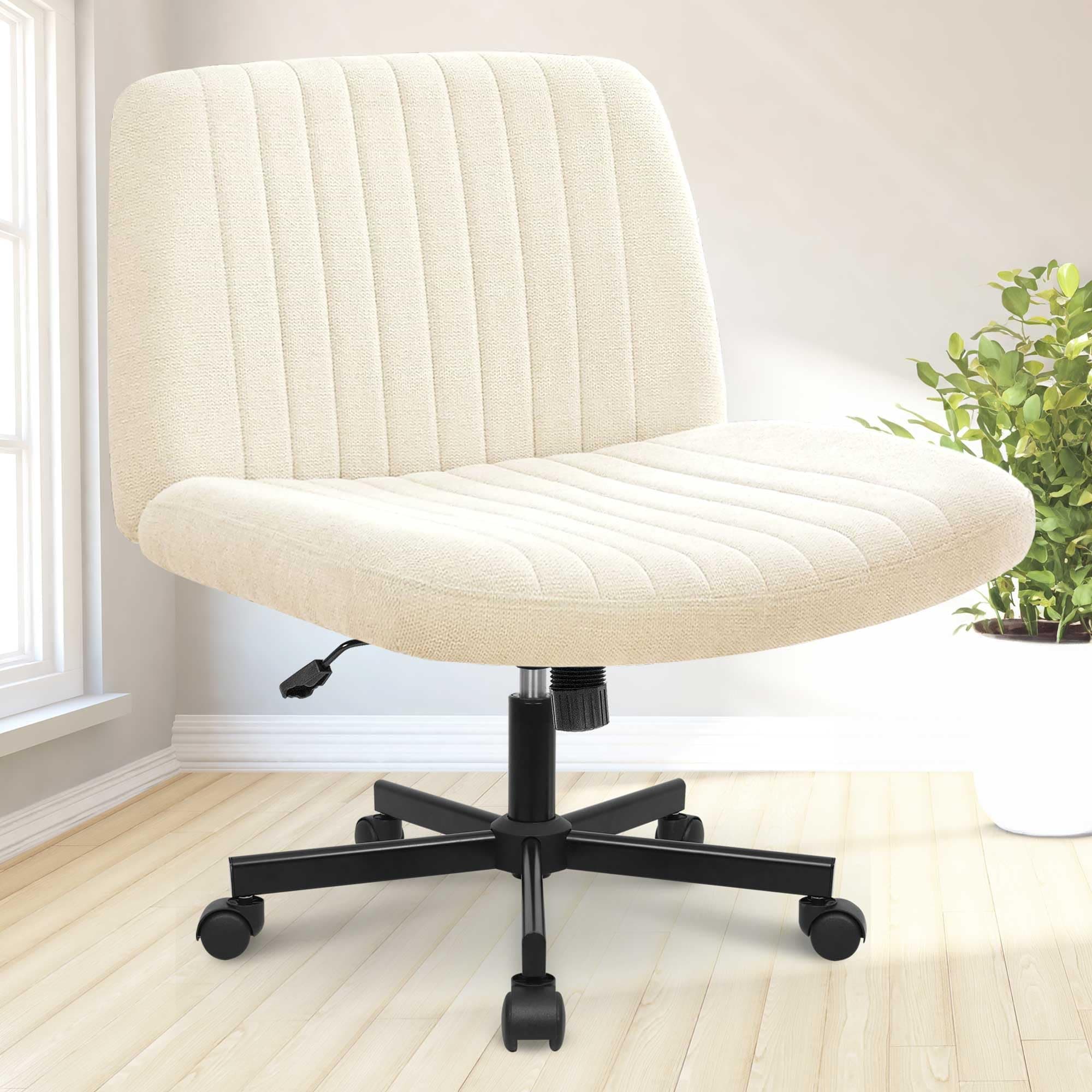 NEO Chair Criss Cross Chair with Wheels Home Office Cross Legged Armless Chairs Ergonomic Adjustable Computer Desk Task Wide Seat for Bedroom Vanity Comfy Swivel (Beige)