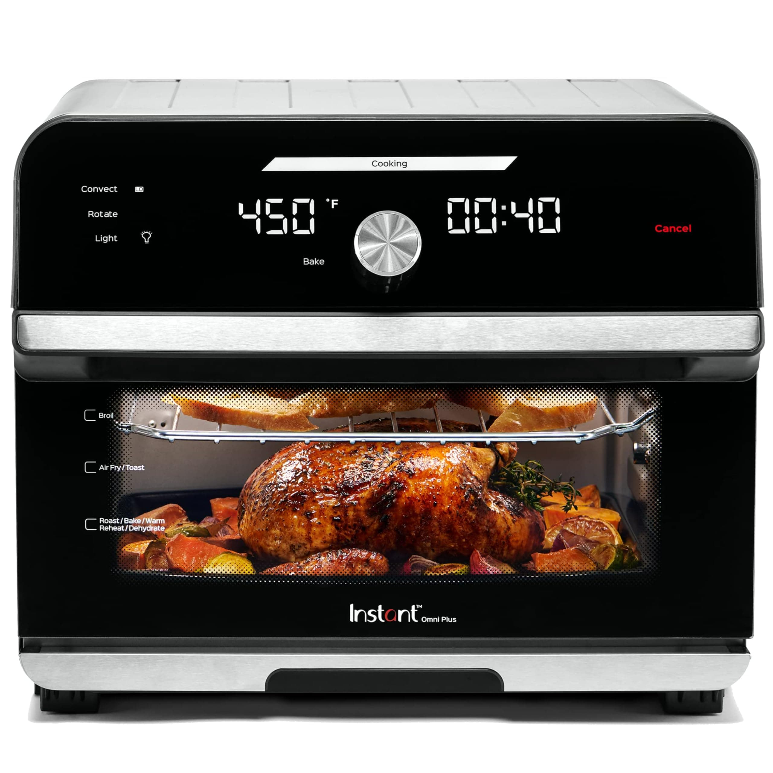 Omni Plus 19QT/18L Toaster Oven Air Fryer, 10-in-1 Functions, Fits 12" Pizza, Crisp, Broil, Bake, Roast, Toast, Warm, Convection, 100+ In-App Recipes, from the Makers of Instant Pot, Black