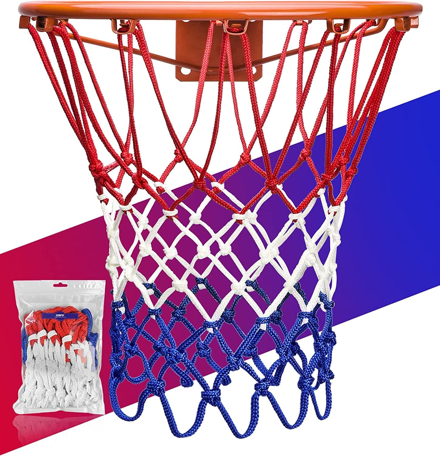 MASTON 2 Pcs Heavy Duty Basketball Net, Tri-Colored Basketball Nets Replacement, Accessories for Outdoor Indoor Sports