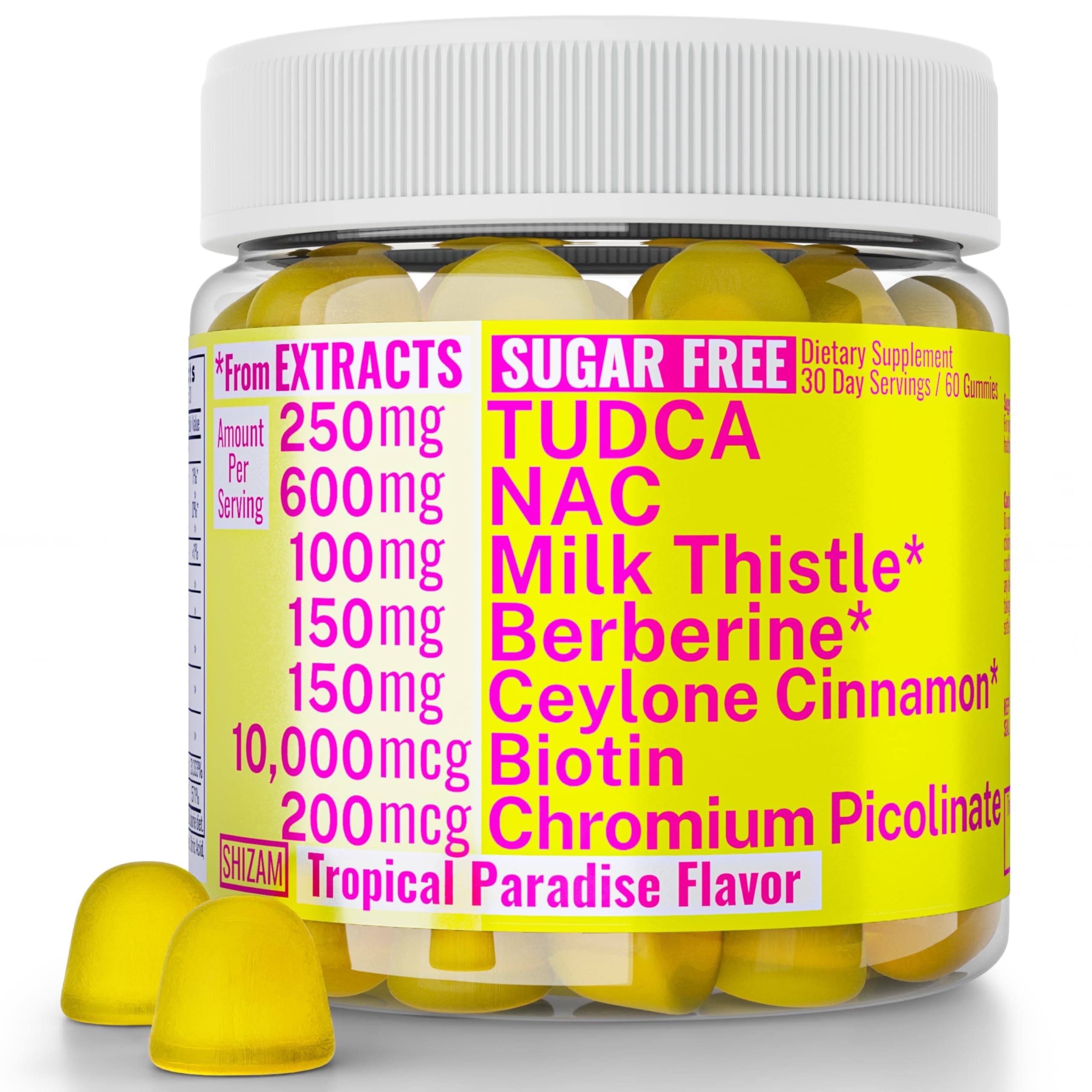 Sugar Free Gummies Gummies with Chromium Picolinate TUDCA NAC Organic Ceylon Cinnamon Milk Thistle Berberine | Capsules Powder Supplements Alt | Bile Salts N-Acetyl-L-Cysteine Biotin N-Acetylcysteine
