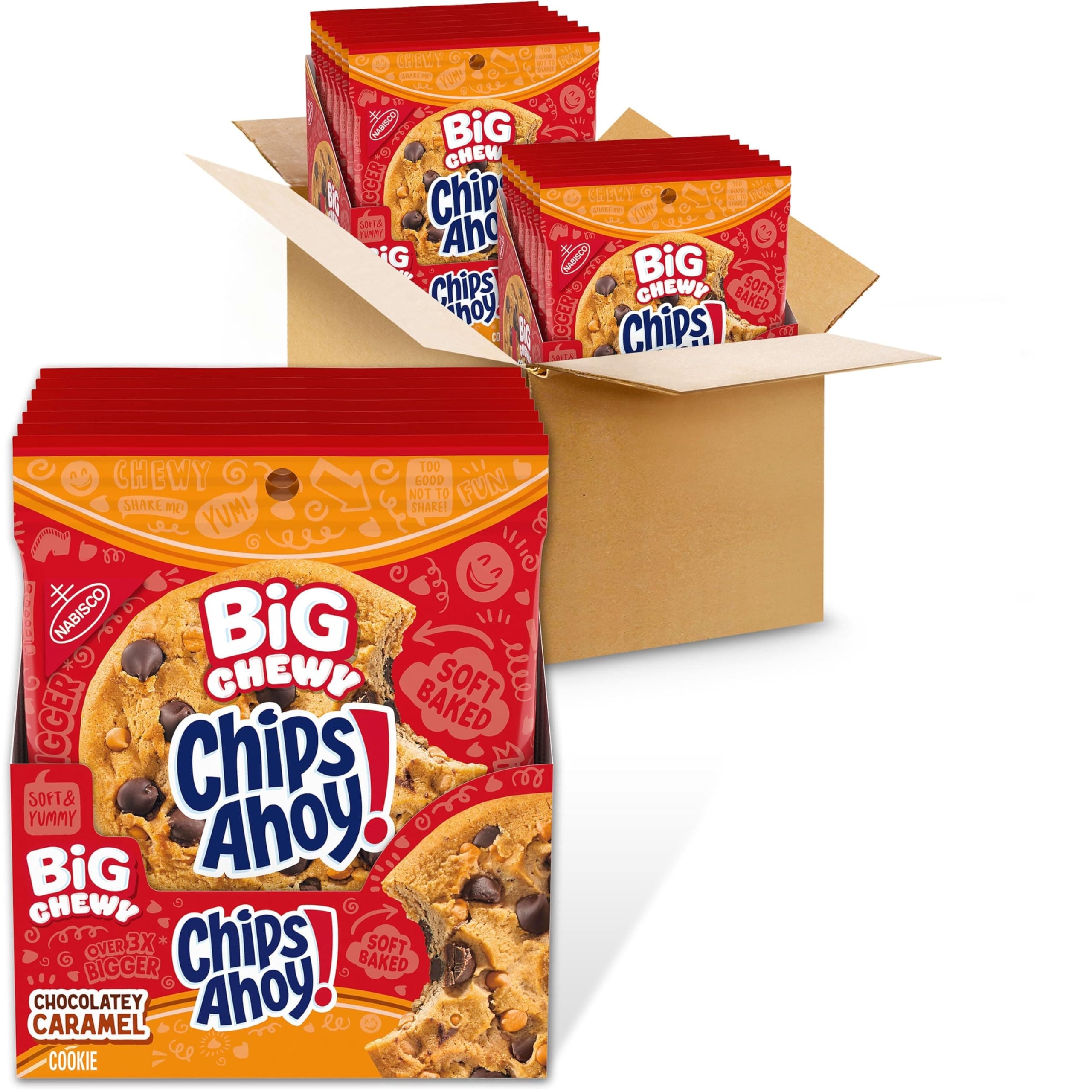 CHIPS AHOY! Big Chewy Chocolate Chip Cookies, Chocolatey Caramel, 14 Snack Packs (1 Cookie Per Pack)