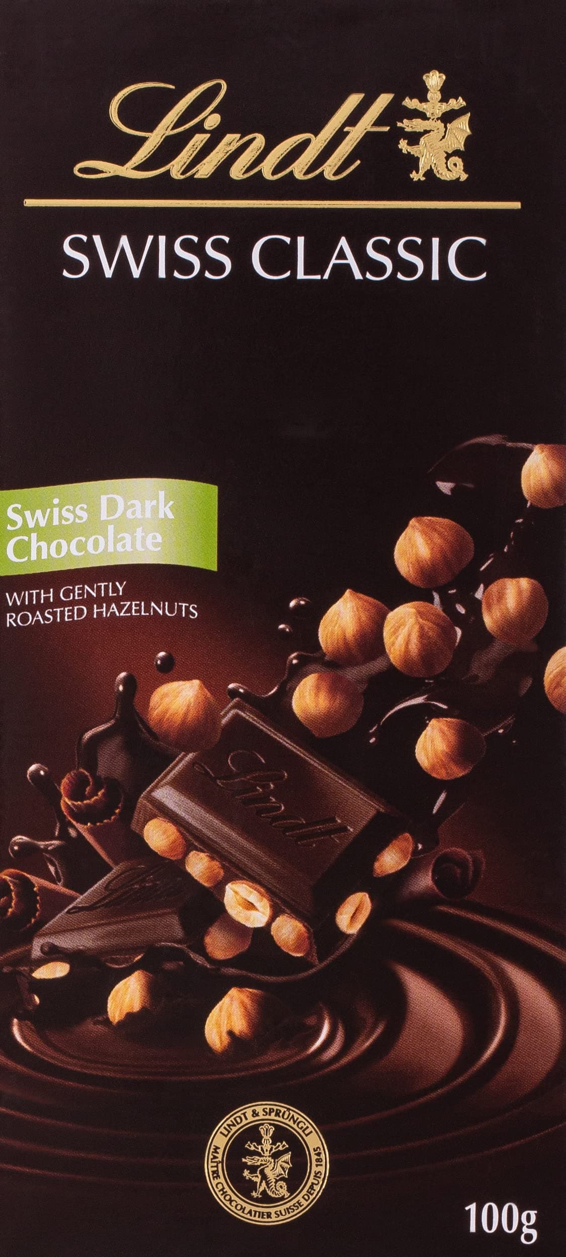 Lindt Chocolate Swiss Classic Dark Hazelnut, 100 gm