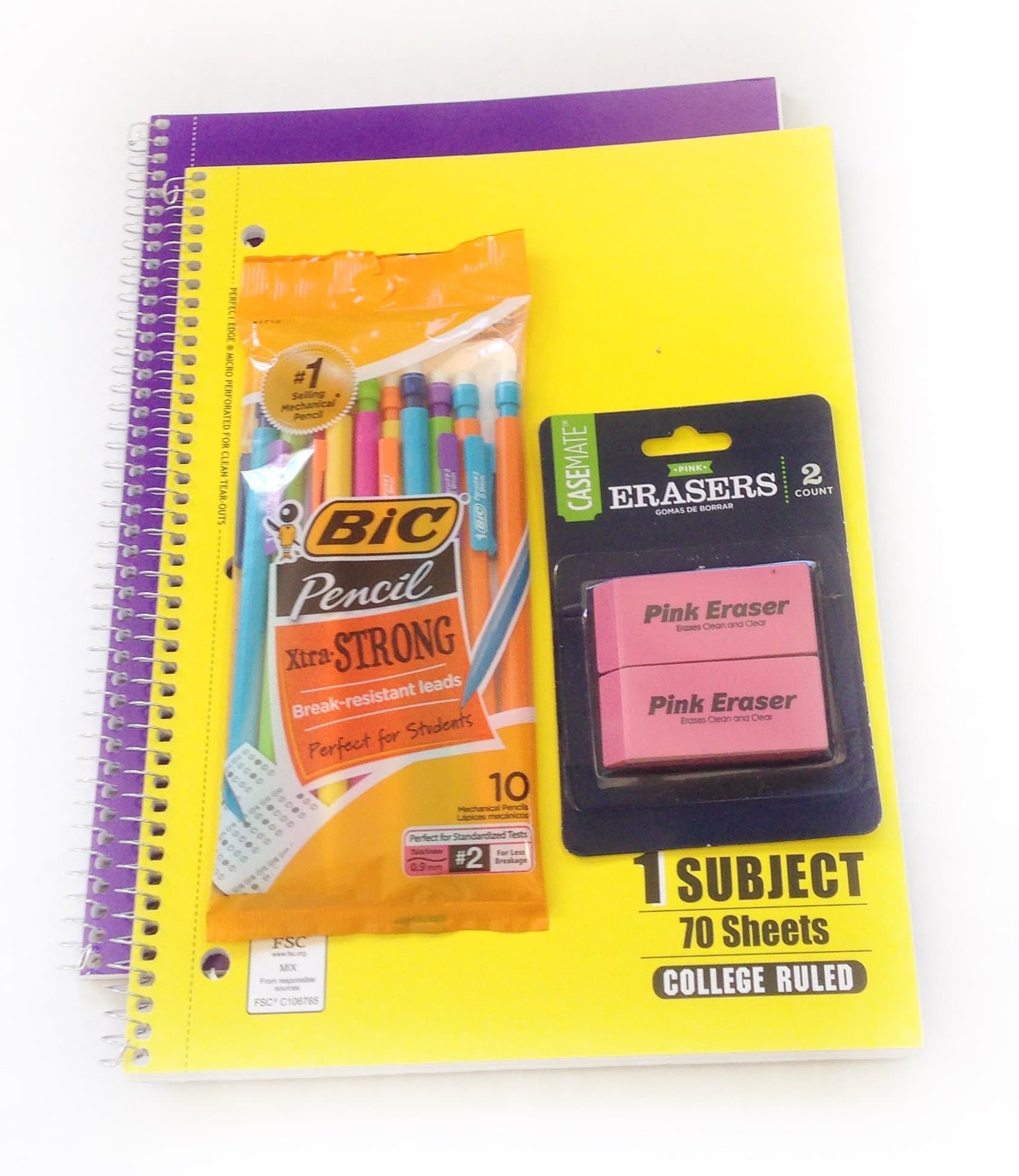 Back to School Bundle;Notebook, Bic Mechanical pencils, clasemate Eraser