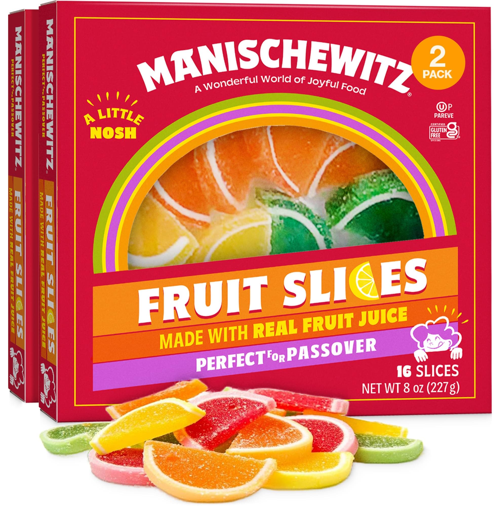 Manischewitz Holiday Candied Fruit Slices in a Gift Box, 8oz (2 Pack) Made with Real Fruit Juice, Gluten Free, No High Fructose Corn Syrup, Kosher For Passover & Year Round Use