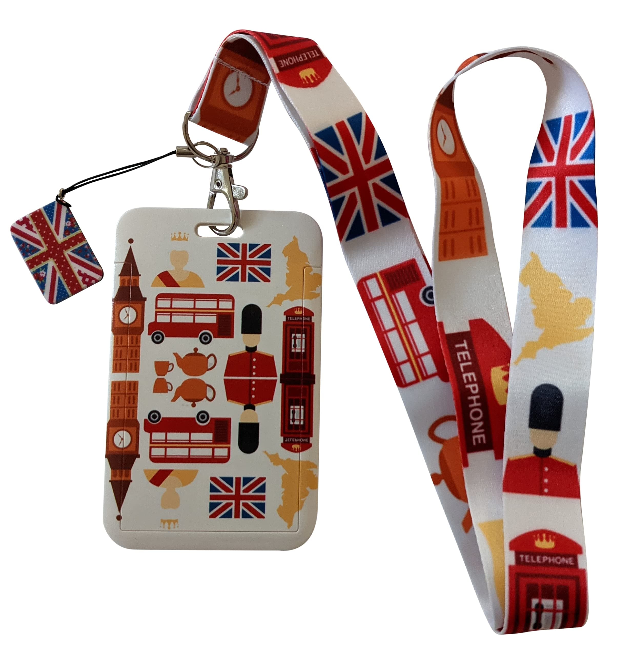 British London Print Lanyards w/ID Badge Holder and Charm (Landmarks)