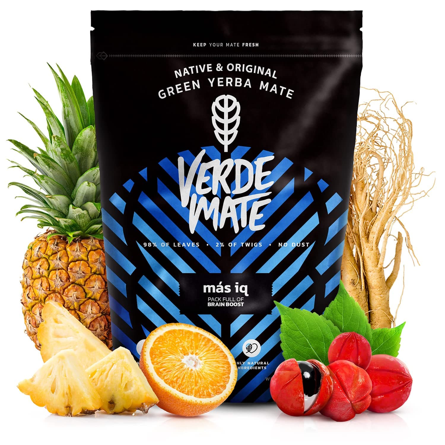 Green Mas IQ 0.5kg | Aromatic yerba mate with herbs and fruits | Mate tea | Mild taste | Natural caffeine | Yerba mate tea from Brazil | Air-dried green yerba mate | 500g